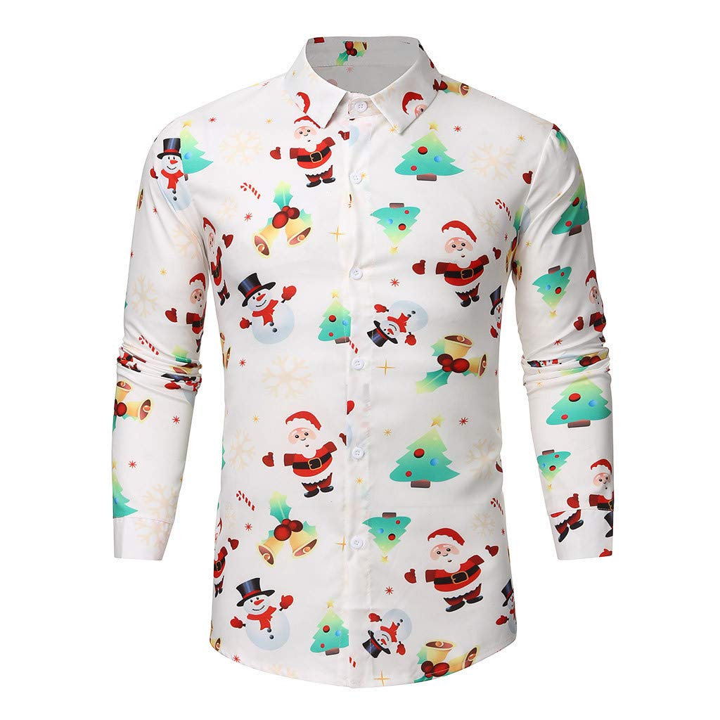 F_Gotal Men's Ugly Christmas Reindeer Button Down Shirt - Festive Holiday Dress Shirt & Casual Top for Xmas Parties, Family Gatherings & Office Celebrations
