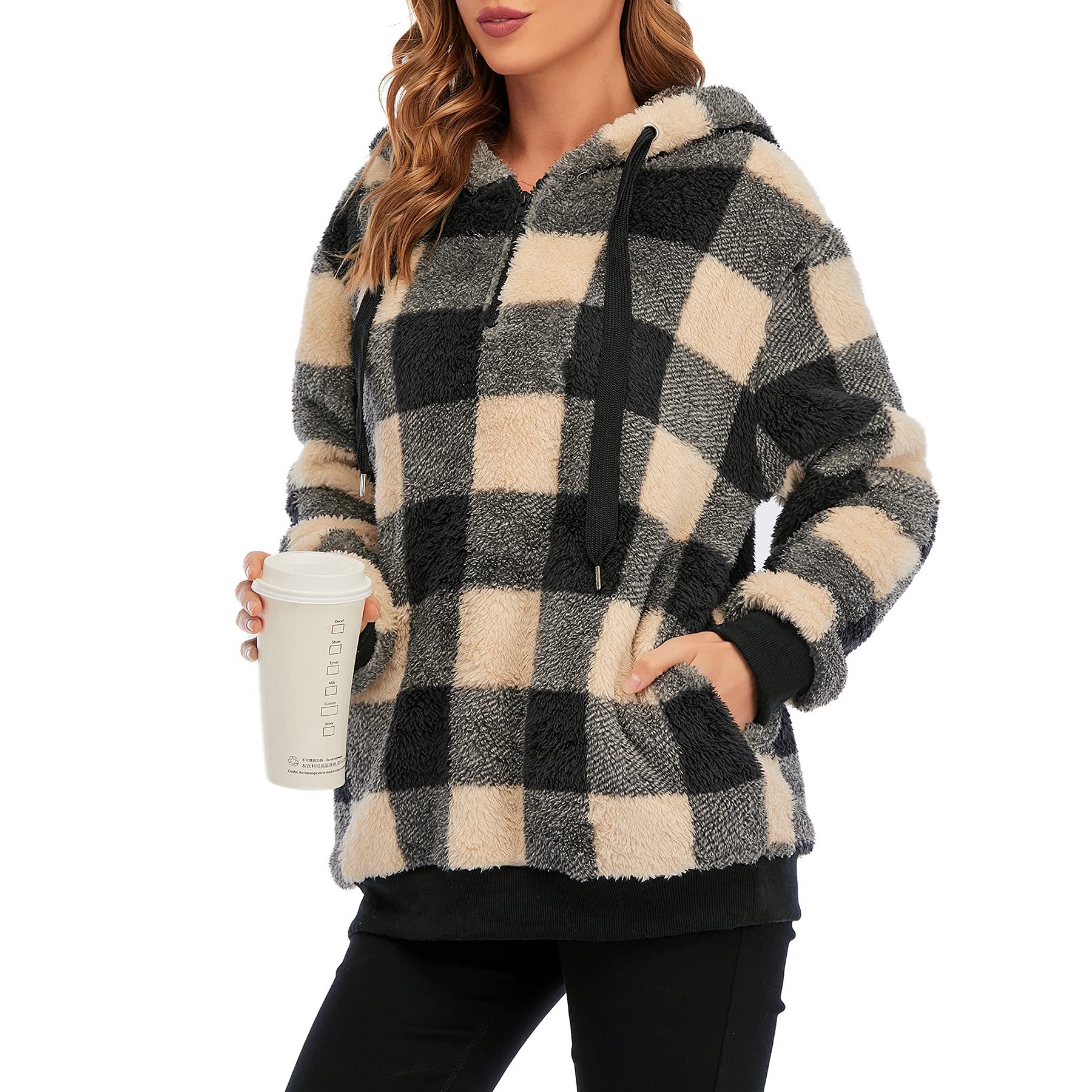 Zando Women's Fuzzy Hoodie - Cute & Comfy Quarter Zip Pullover Sweater, Oversized Hooded Sweatshirt | Perfect for Casual Wear, Lounging & Winter Outfits