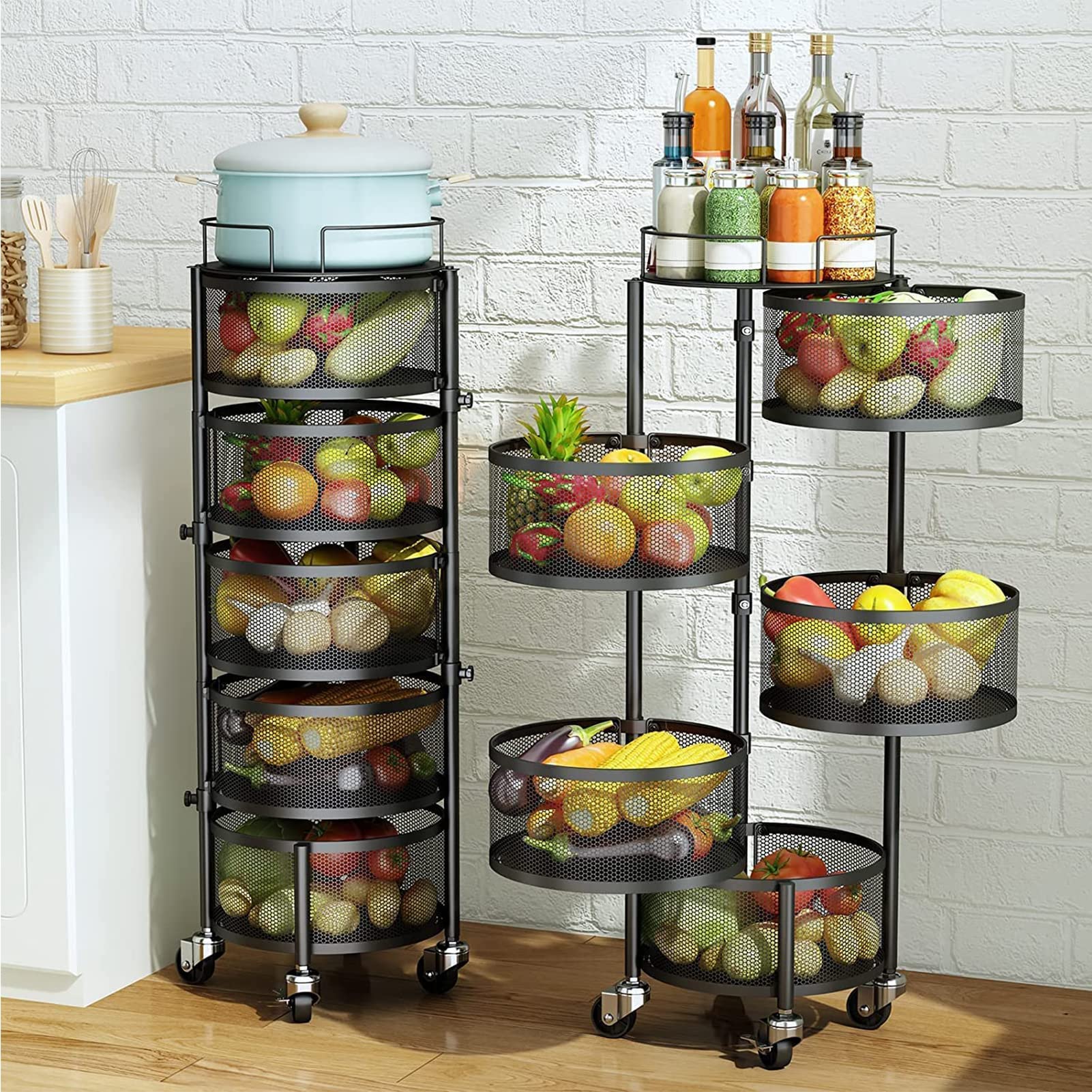 Multi-Layer Rotating Kitchen Shelf - Square Layered Standing Organizer with Rolling Wheels | Space-Saving Storage Rack for Pantry, Spice, Canned Goods | Perfect for Small Kitchens, Bathrooms & Garages