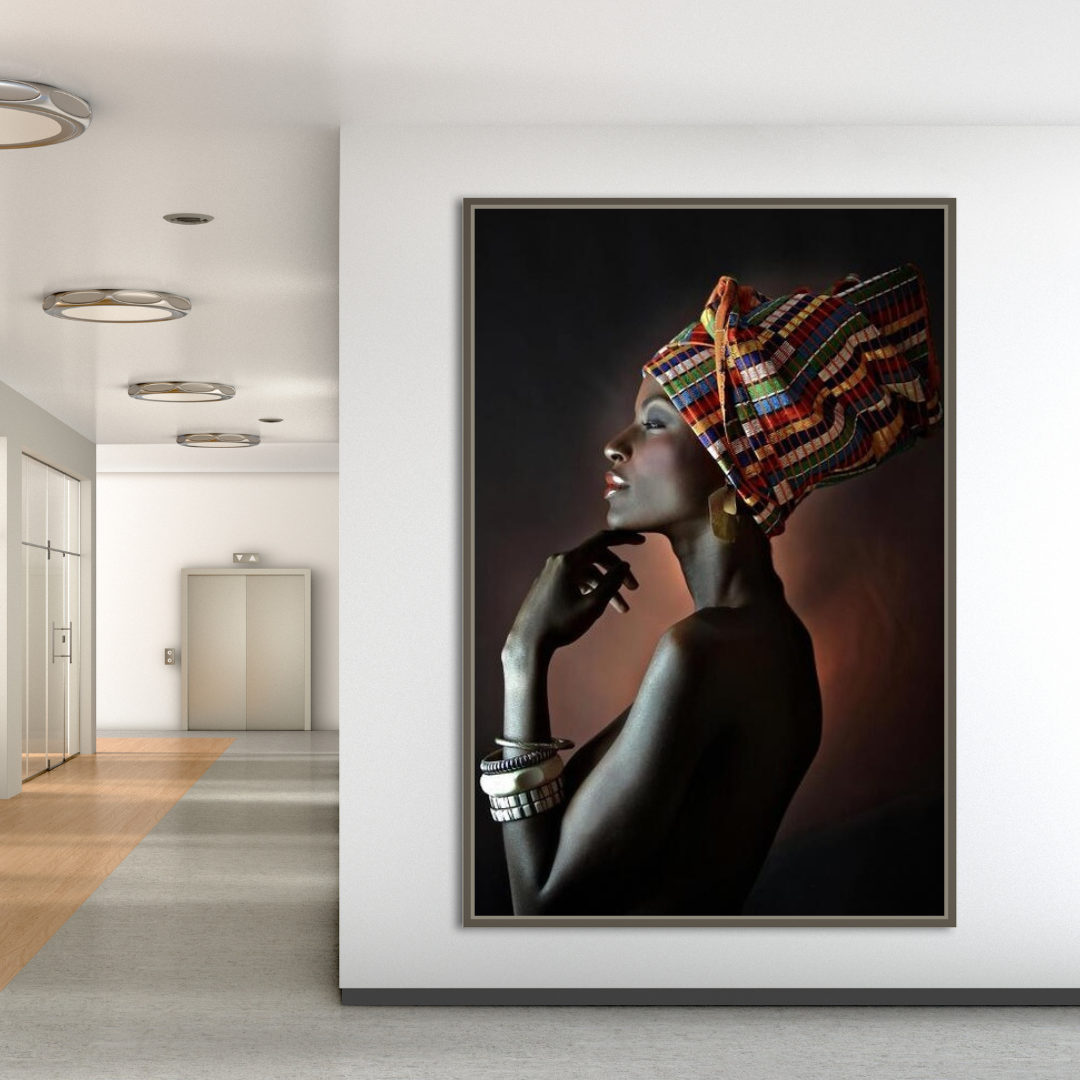 Afro Girl Crowned Flower Canvas Wall Art - Black Girl Empowerment Decor for Living Room, Bedroom & Office - Unique African American Home Wall Decor