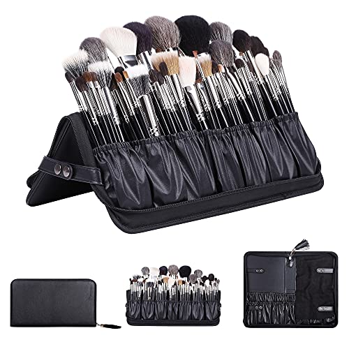 Professional Makeup Brush Organizer Bag - Leather Cosmetic Case for Makeup Artists, Travel Portable Makeup Handbag (Black) - Perfect for On-the-Go Makeup Storage & Travel Essentials