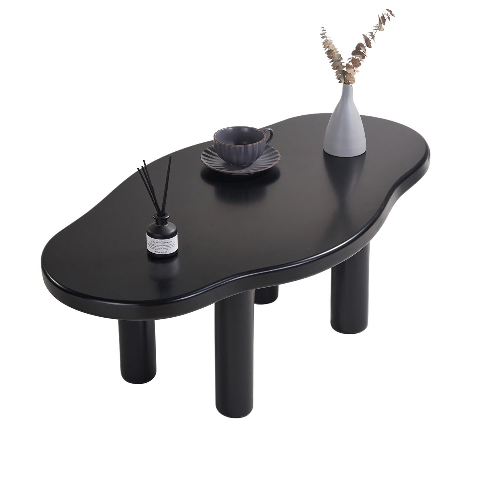 MAXYOYO Modern Irregular Shape Cloud Coffee Table with 4 Sturdy Legs - Stylish Black Accent Table for Living Room, Bedroom or Office Decor