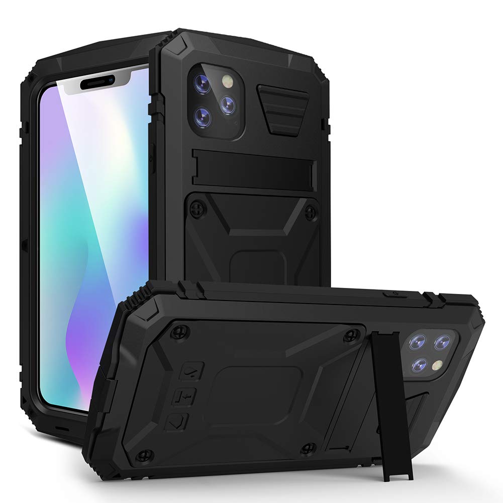 JINGANGYU iPhone 11 Pro Case - Heavy Duty Metal Waterproof Full Body Protection with Built-in Screen Protector & Kickstand - Shockproof Drop Tested Cover for iPhone 11 Pro (Black) - Perfect for Outdoor Activities, Travel & Daily Use