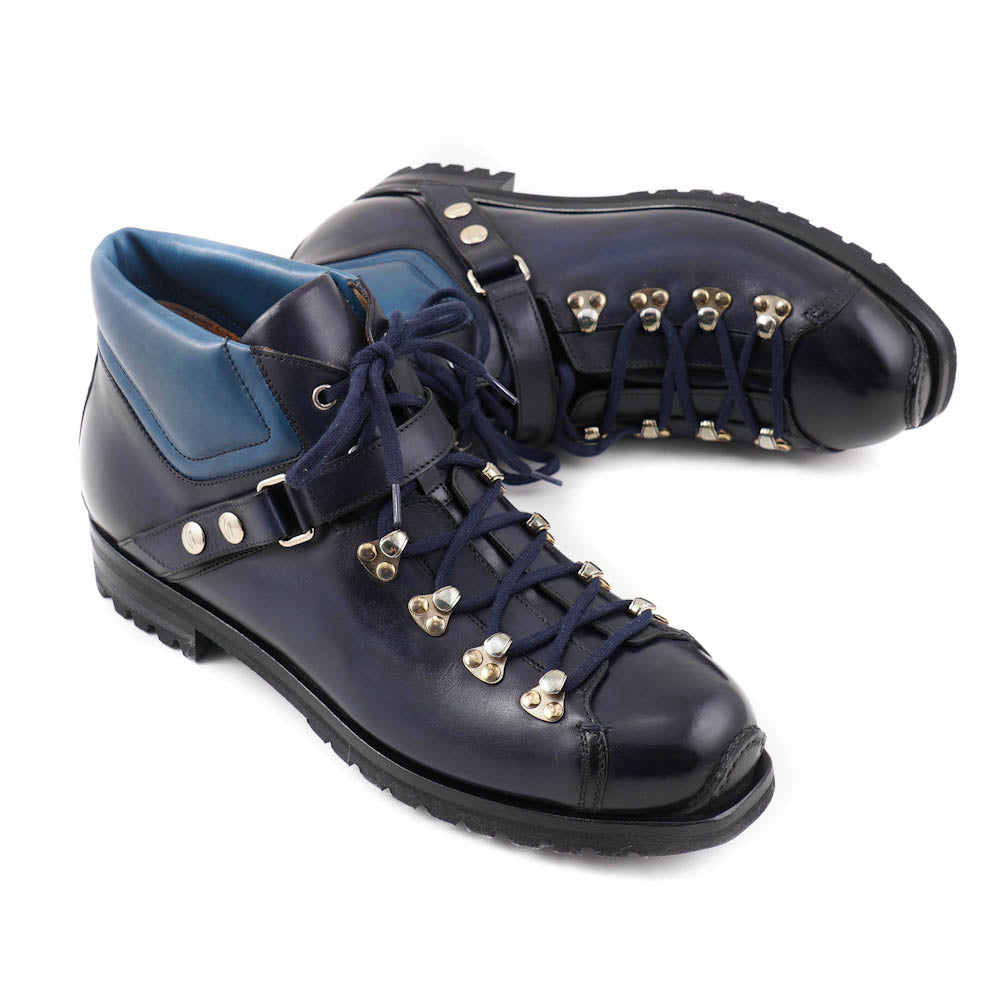 Santoni Premium Calf Leather Hiking Boots for Men - Waterproof Navy Blue Outdoor Boots for Trekking, Camping & Mountain Adventures
