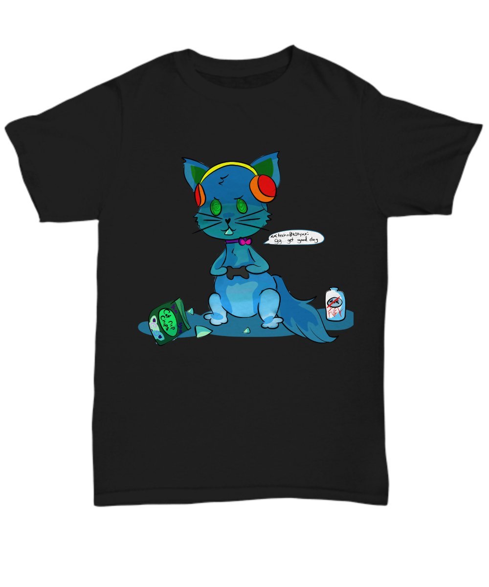 SunPoint Techno Kitty Cute Funny Gamer Cat T-Shirt - Unisex Graphic Tee for Gaming Enthusiasts & Anime Lovers - Perfect for Casual Wear, Cosplay & Gift Giving
