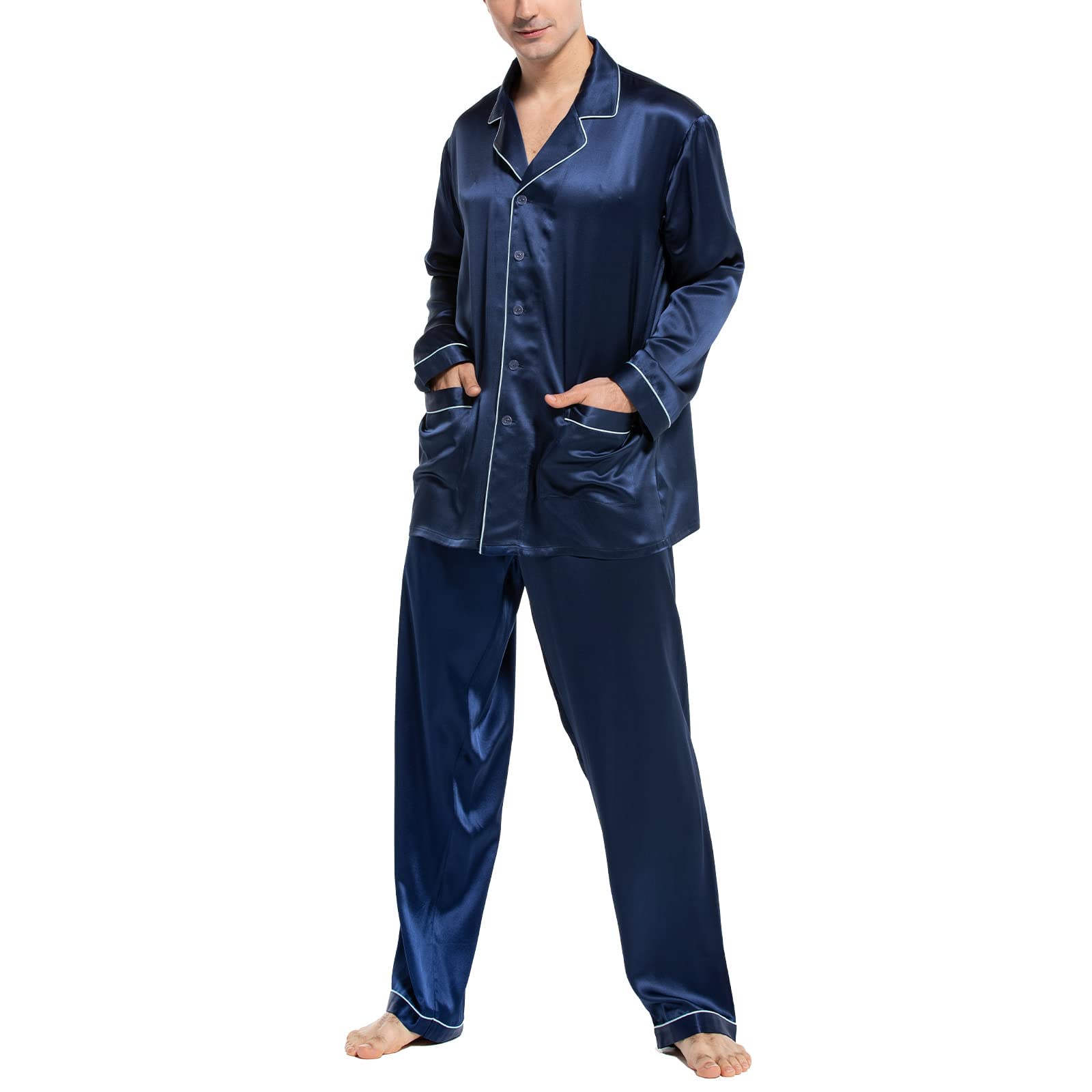 Luxury Men's Silk Pajama Set - 100% Pure Silk Long Sleeve Button Down Sleepwear for Men - Soft & Breathable 2-Piece Pajamas for Lounge, Sleep & Relaxation at Home