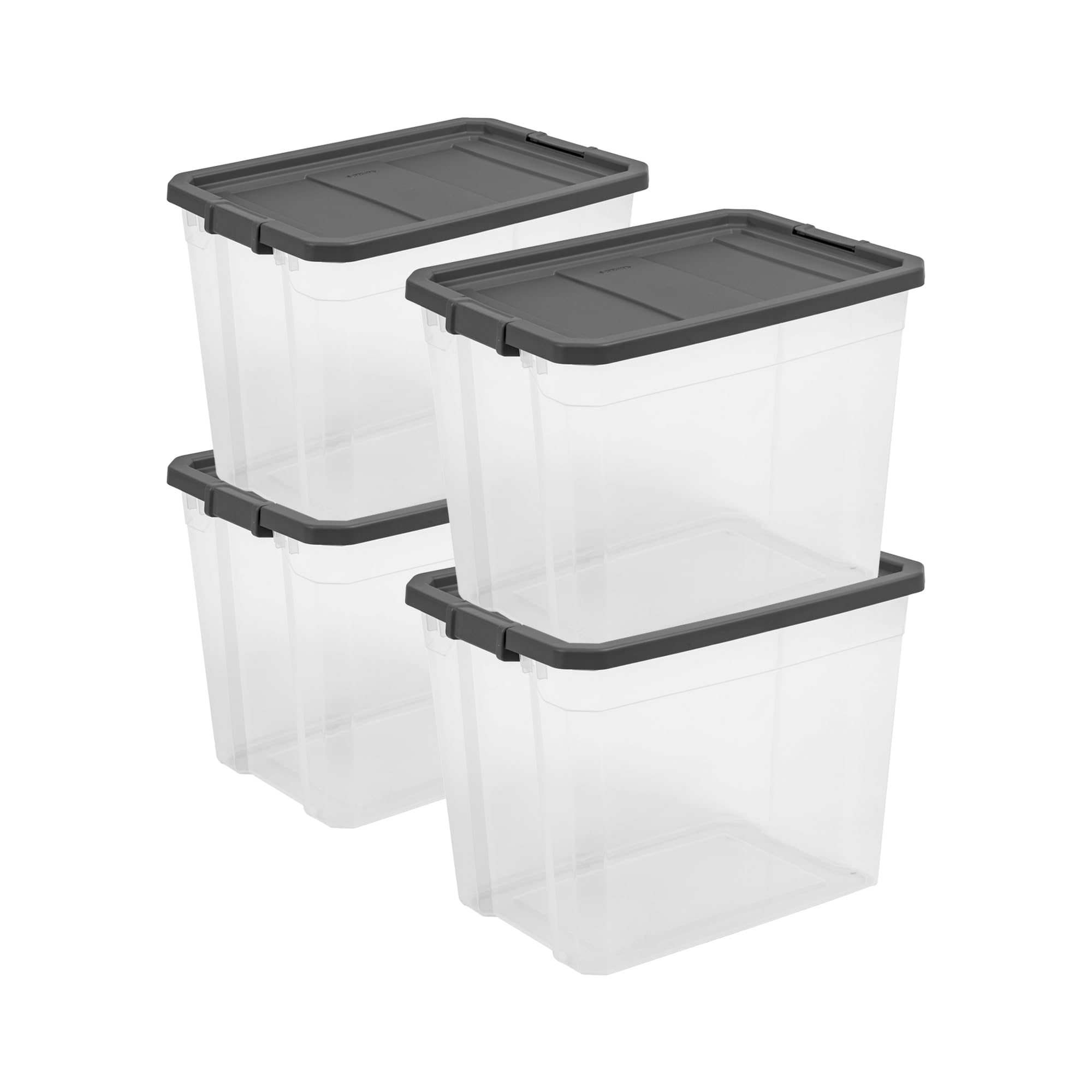 Sterilite 4-Pack 108 Quart Clear Plastic Storage Bins with Latching Lids - Durable Modular Stackable Organizer Boxes for Home, Office, Closet & Garage Organization