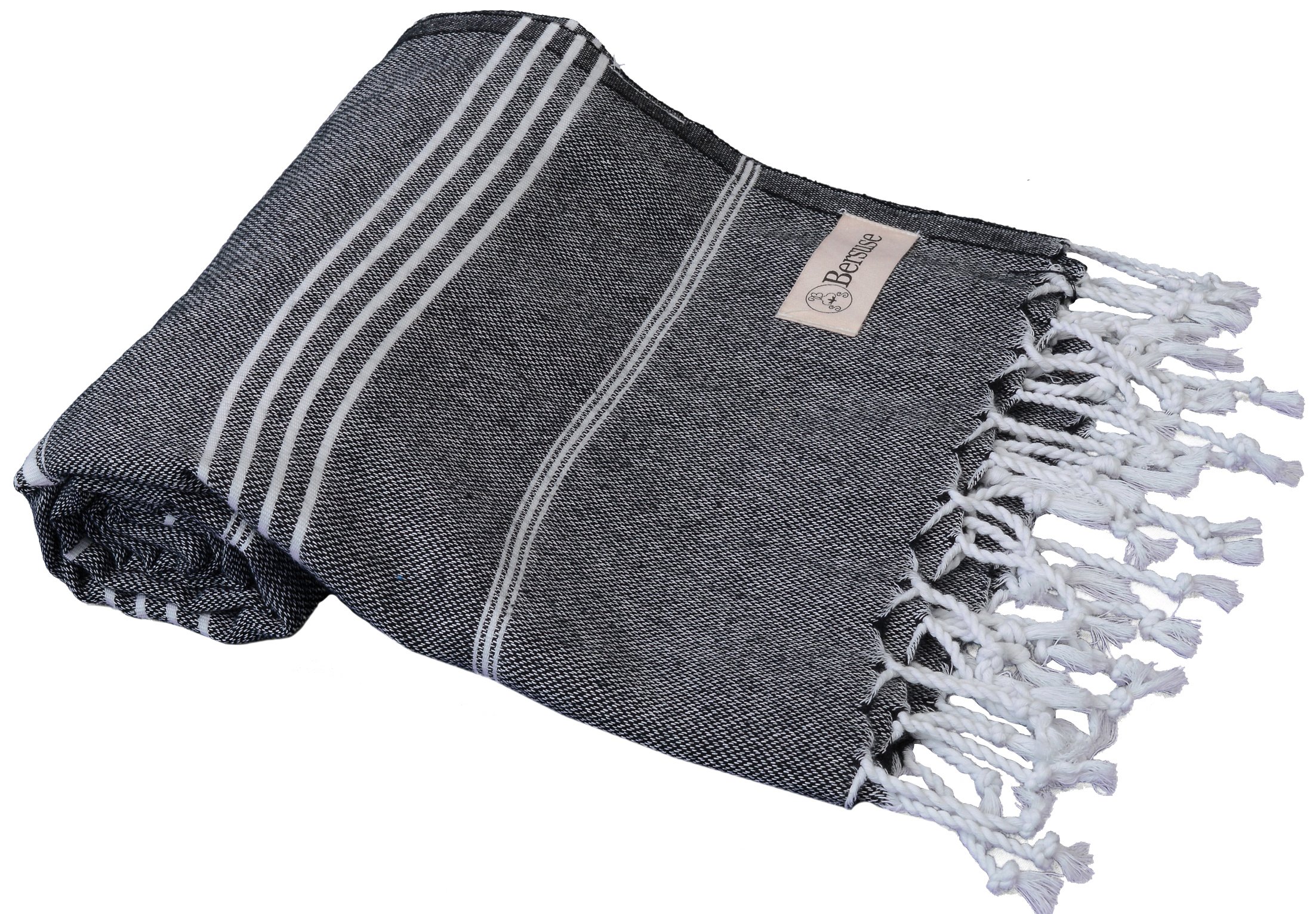 Premium 100% Cotton Turkish Beach Towel Set of 6 - Large 37x70 Inches, Quick-Dry, Sand-Free & Lightweight for Beach, Pool, Yoga & Travel - Anatolia Collection Peshtemal Towels in Black