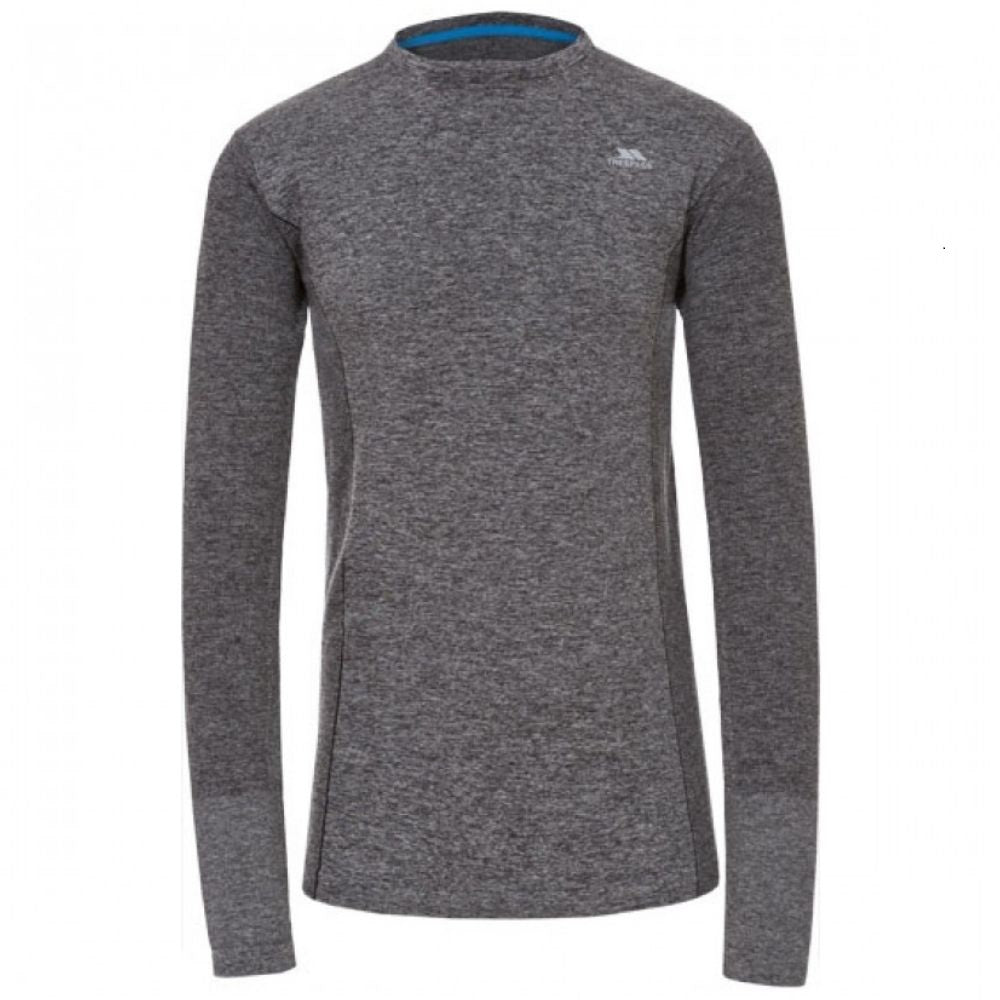 Trespass Timo Men's Active Base Layer Top - Black Marl | Thermal Underwear for Hiking, Running & Winter Sports | Moisture-Wicking & Breathable