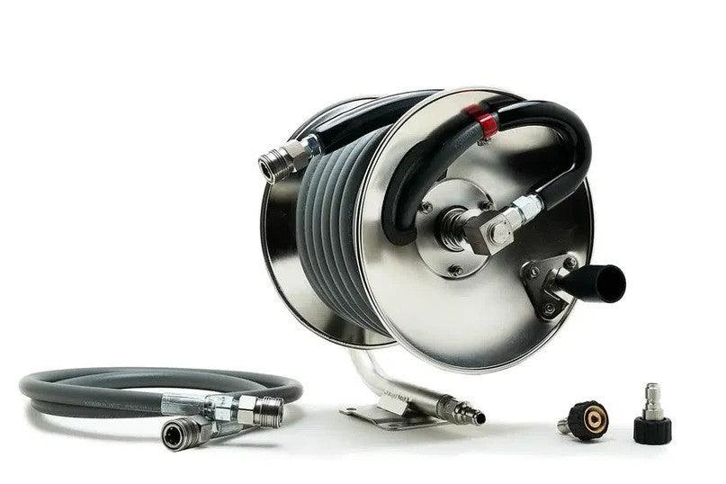 MTM HYDRO 50' Prima Hose Reel Bundle - Heavy Duty Retractable Garden Hose Reel with Wall Mount for Easy Watering - Perfect for Lawn Care, Car Washing & Outdoor Cleaning