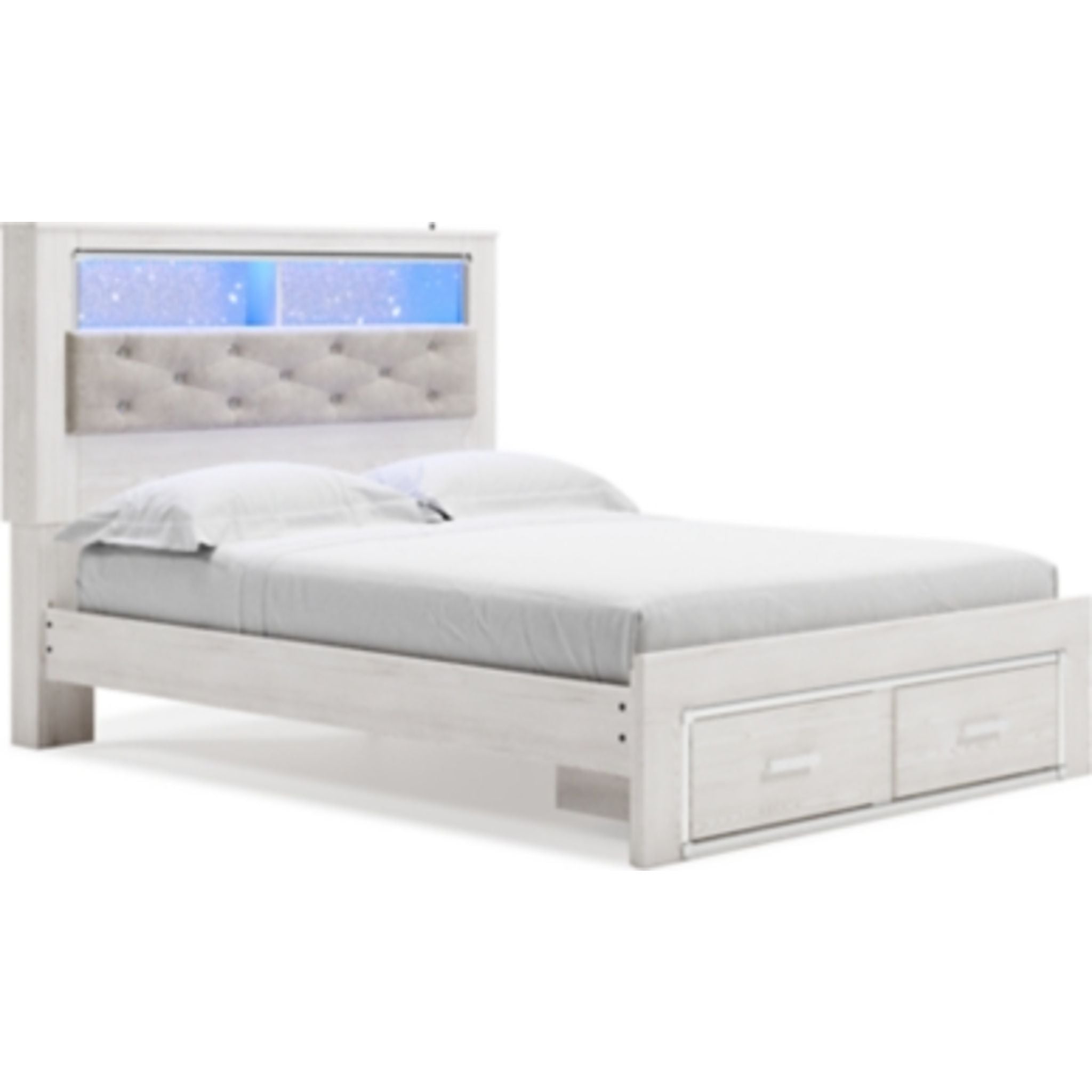 Altyra King Upholstered Bookcase Bed with Storage - White Wooden Platform Bed Frame with Headboard & Underbed Storage | Perfect for Small Bedrooms, Guest Rooms & Dormitories