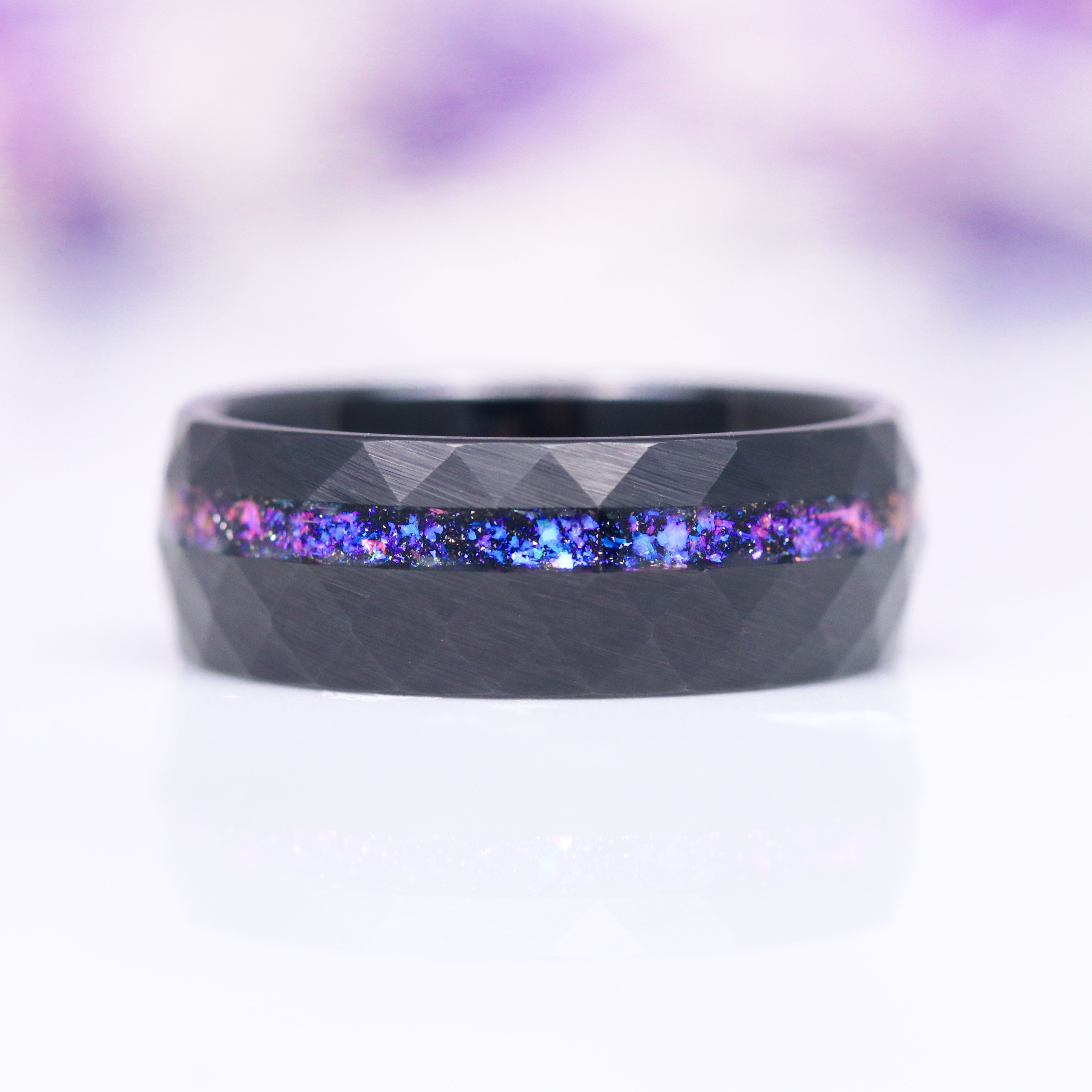 Orion Nebula™ 8MM Black Hammered Tungsten Wedding Band for Men - Durable & Comfortable Ring for Engagement, Anniversary, and Everyday Wear