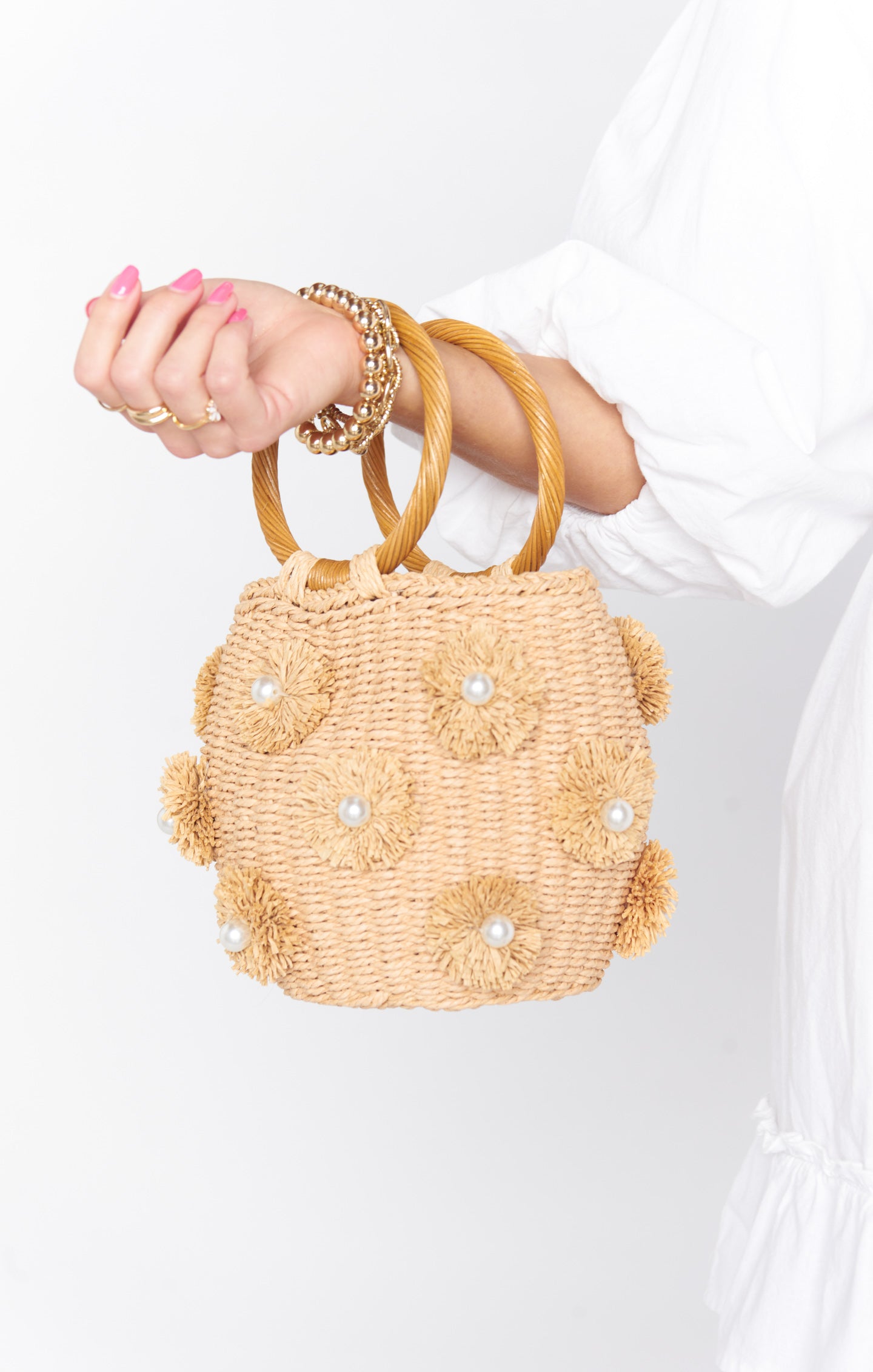 Eco-Friendly Elia Straw Tote Bag - Natural & White Handwoven Beach Bag for Women | Perfect for Summer, Travel, and Shopping