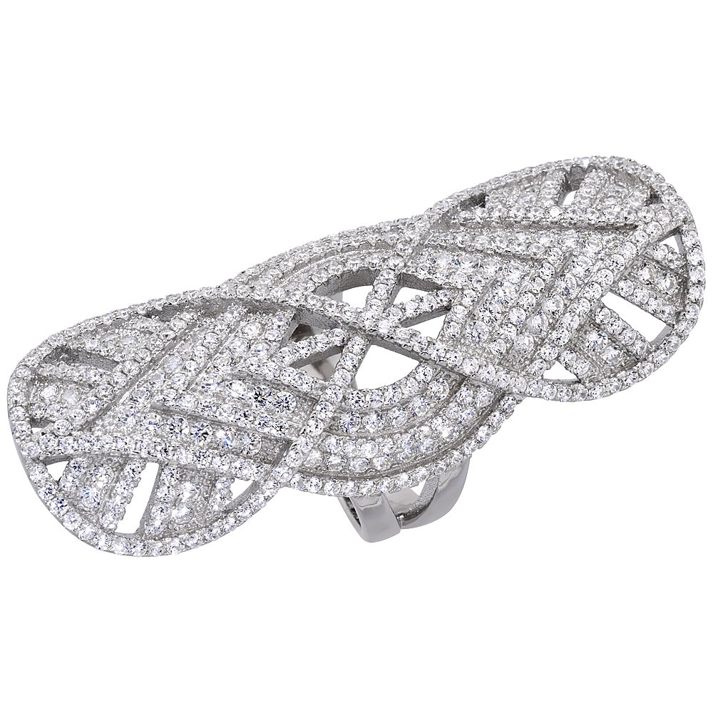 Sterling Silver Cubic Zirconia Infinity Ring - Micro Pave Design, 2 Inch Long, Size 6-9 | Elegant Stackable Ring for Women, Perfect for Anniversary, Wedding, or Everyday Wear