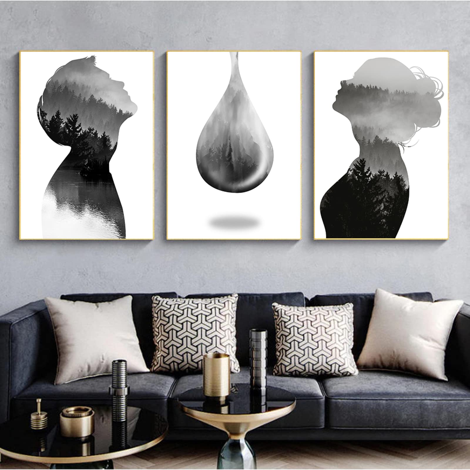 Abstract Canvas Wall Art Painting - Nordic Landscape Forest Print in Black & White - 30x40cm Home Decor Poster for Living Room, Bedroom & Office