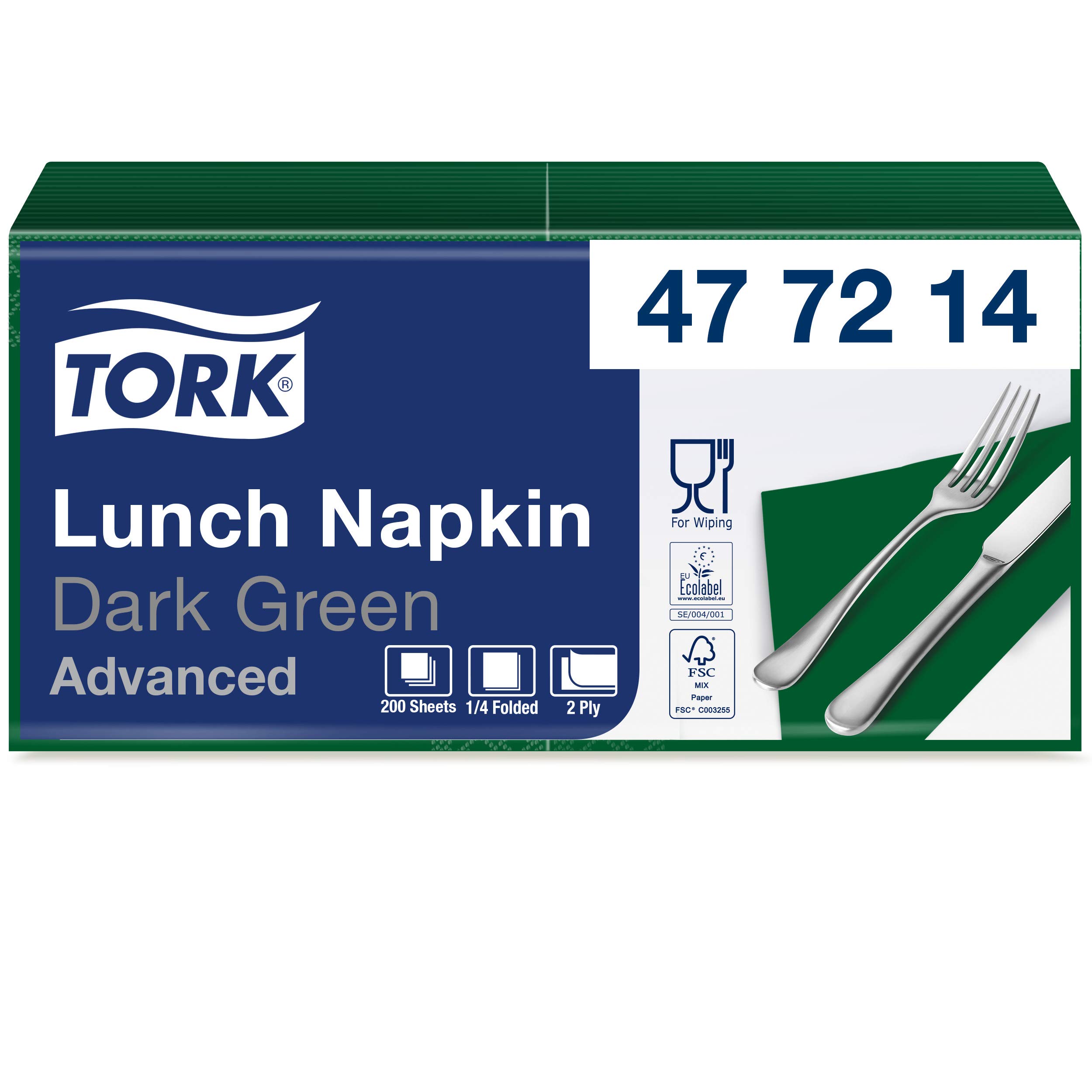 Tork 477214 Premium 2-Ply Lunch Napkins, Oak Green, 33cm x 32.5cm (13