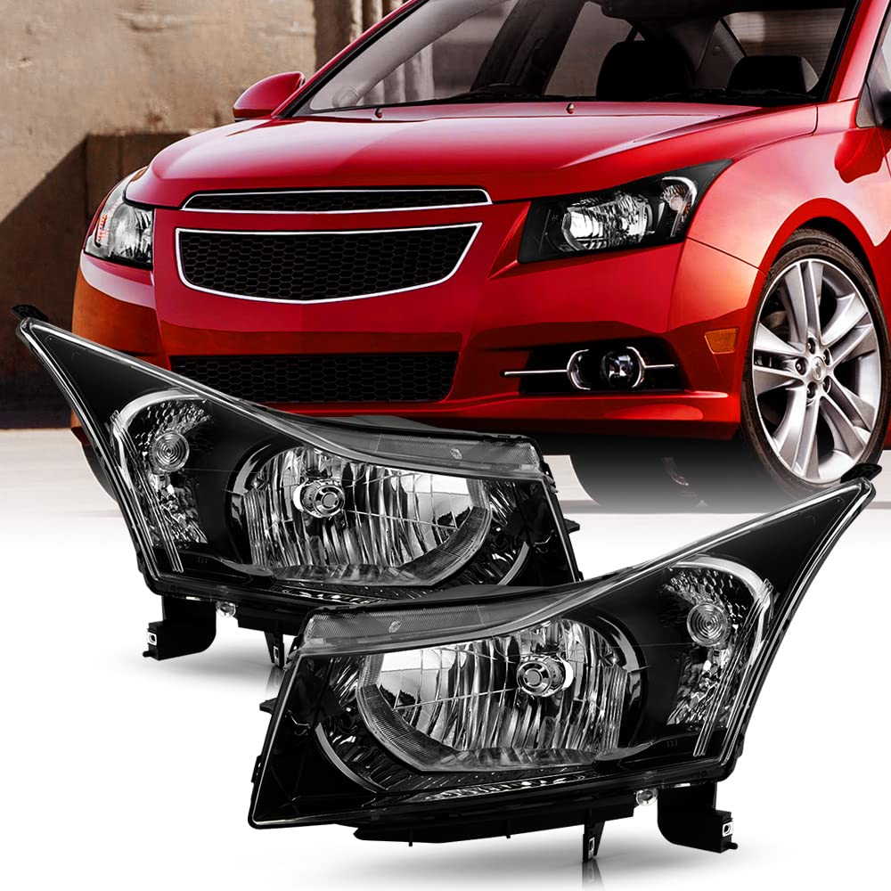ACANII Black Housing Headlights Replacement for 2011-2015 Chevy Cruze - Driver & Passenger Side Headlamps - Durable LED Head Lights for Night Driving & Foggy Conditions