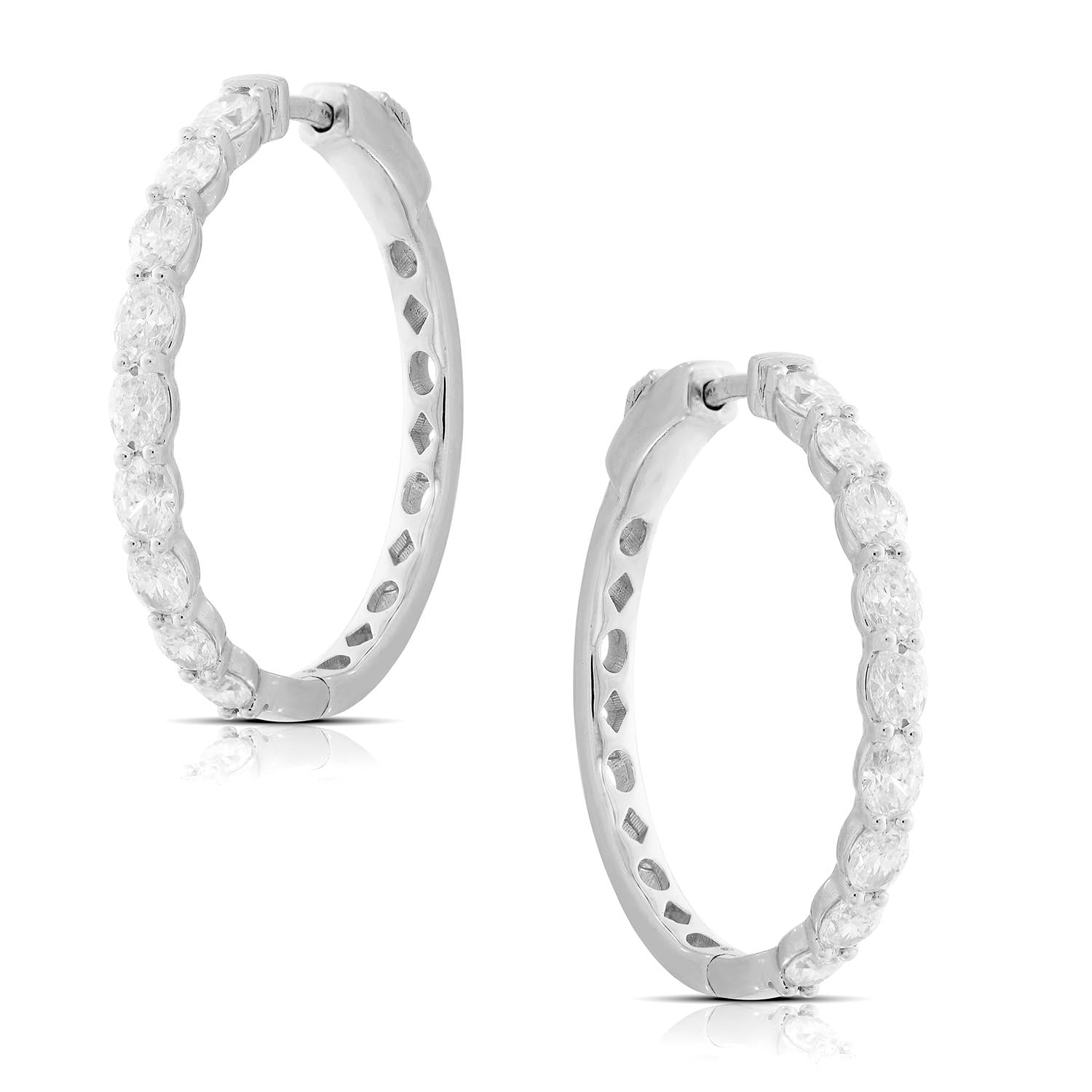 14K White Gold Marquise Cut Diamond Hoop Earrings for Women – Elegant Designer Jewelry for Parties, Weddings & Special Occasions