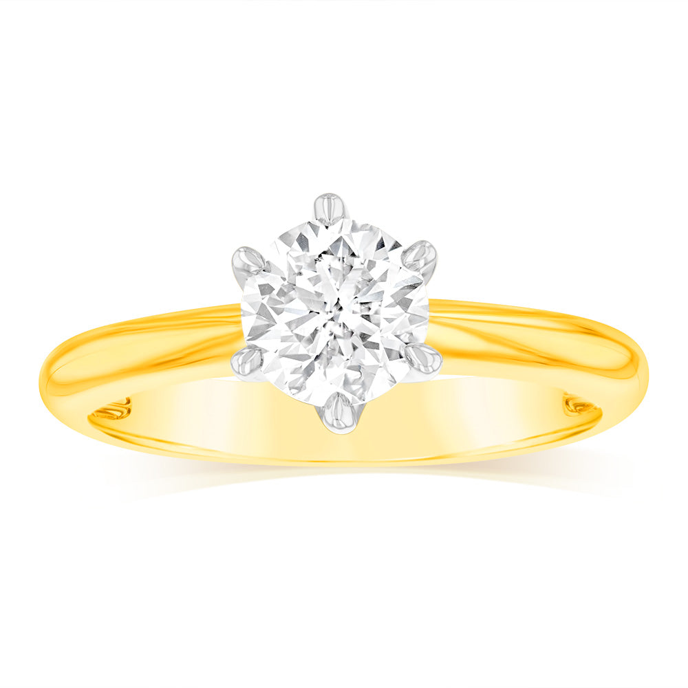 18K Yellow Gold 0.80 Carat Diamond Solitaire Engagement Ring - 6 Prong Knife Edge Setting for Wedding, Proposal & Anniversary Gifts