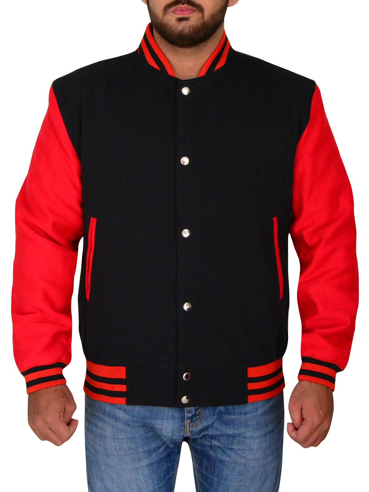 TrendHoop Men's High School Baseball Varsity Letterman Fleece Bomber Jacket - Warm & Stylish Letterman Jacket for Baseball Players, Athletes & Sports Fans - Perfect for Games, Practices & Casual Wear