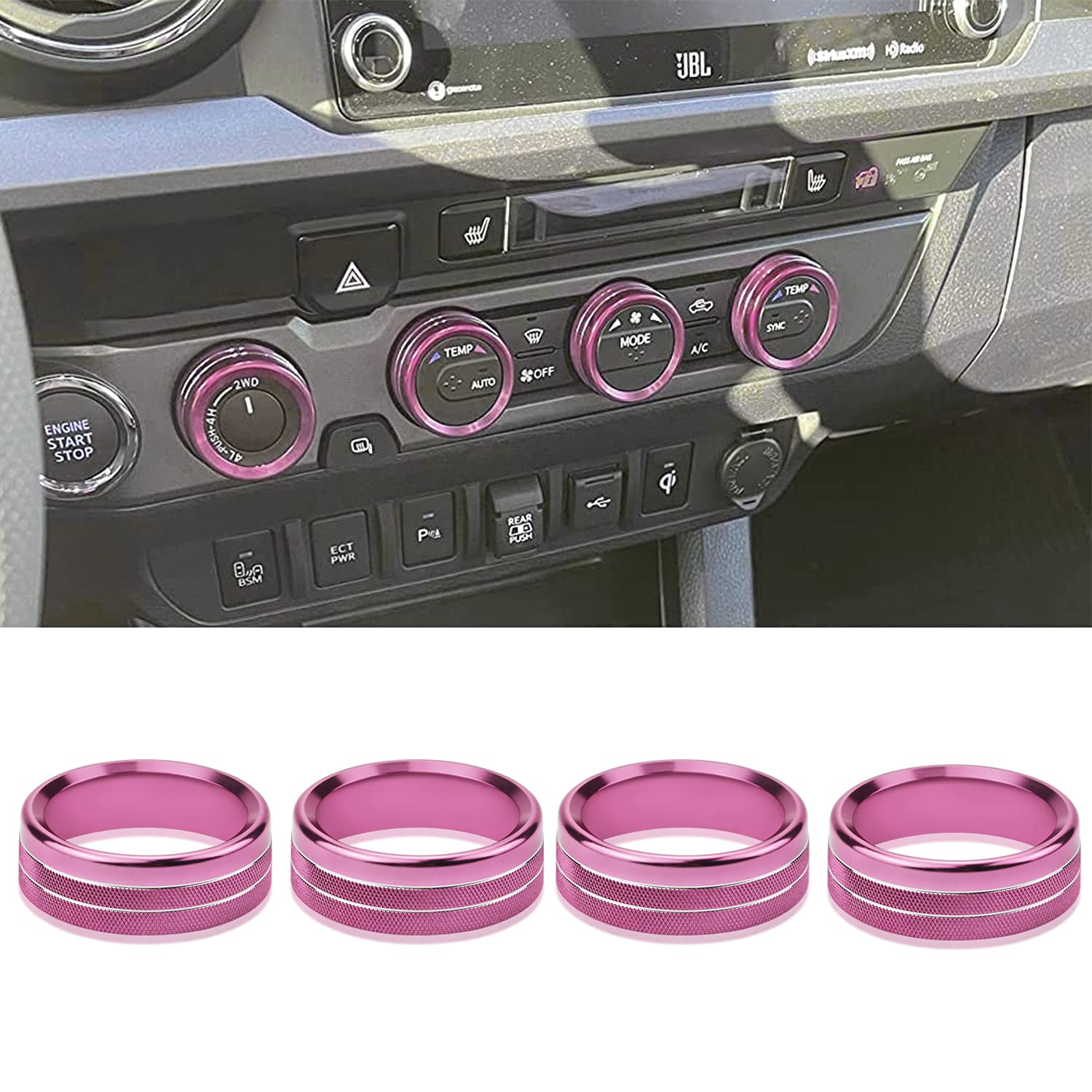 MOEBULB Pink AC Temperature Control Knob Cover Set (4pcs) - Compatible with Toyota Tacoma 2016-2020 Models - Interior Air Conditioner Switch Button Ring Upgrade for Better Grip & Style | Perfect for Summer Driving & Custom Car Mods