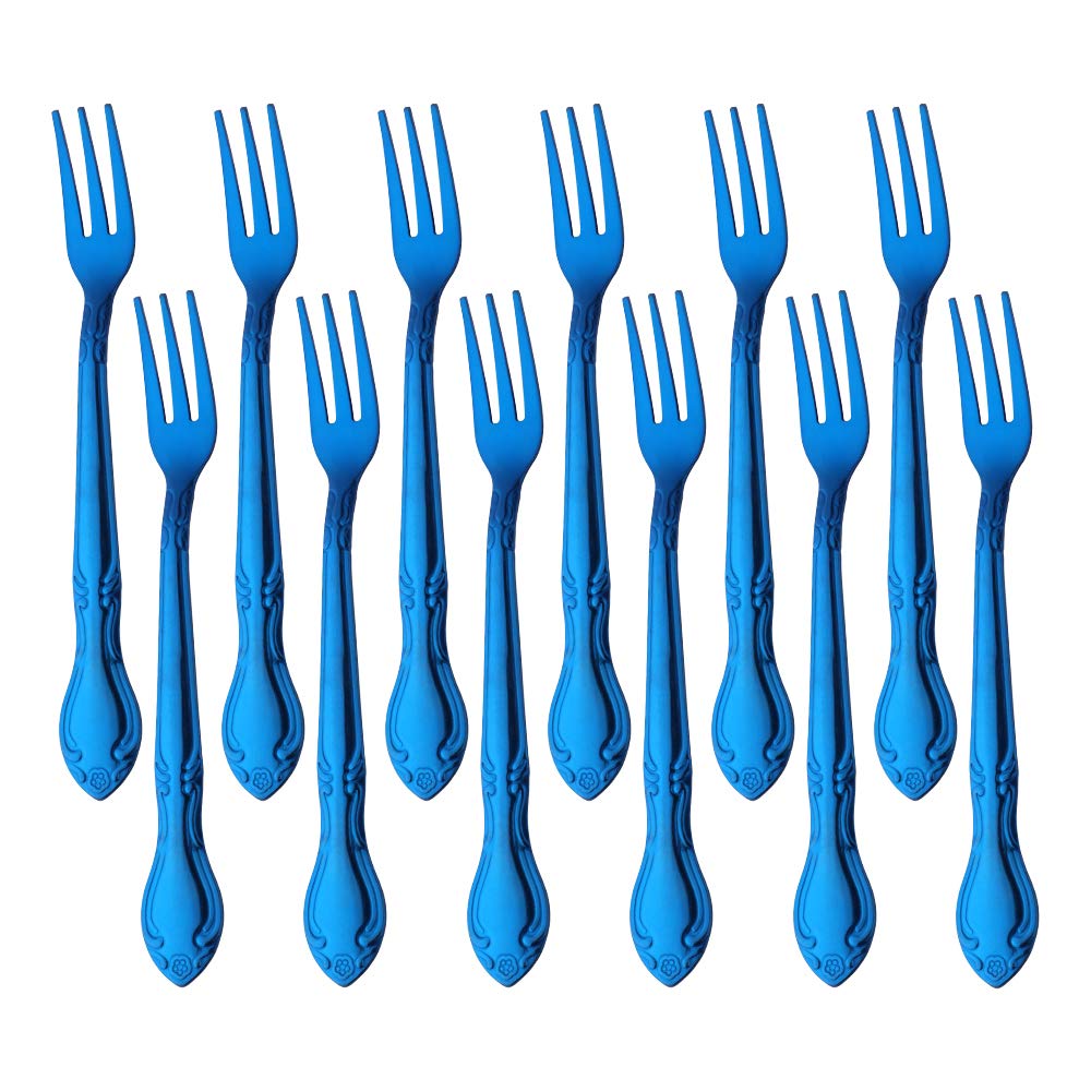 12-Piece Stainless Steel Oyster Fork Set - 5.9 Inch Elegant Blue Cake Forks for Fine Dining, Seafood Parties & Formal Table Settings