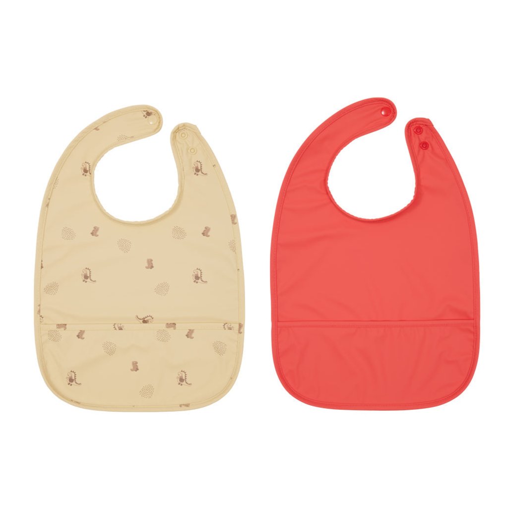 Dino Bib Set for Babies - Soft & Absorbent Feeding Bibs in Butter Yellow & Cherry Red - Perfect for Mealtime, Messy Play & Toddler Feeding