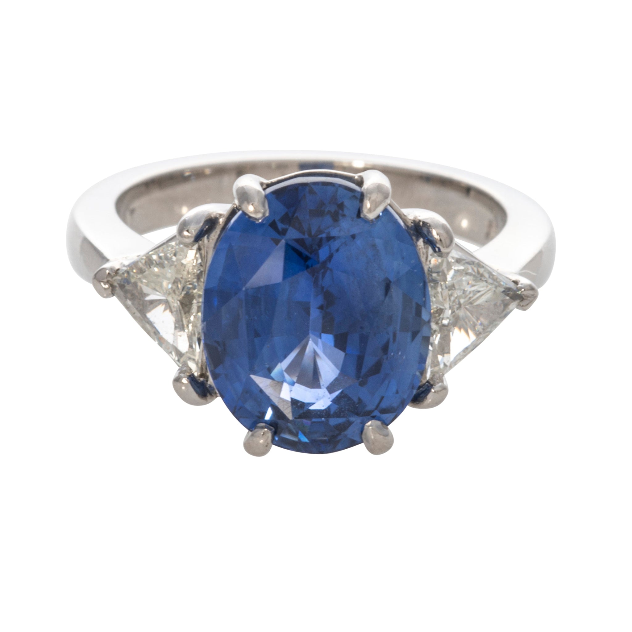 6.5ct Oval Sapphire & Trillion Diamond Three Stone Platinum Ring - Vintage Inspired Engagement Ring for Women, Perfect for Proposals, Anniversaries & Special Occasions