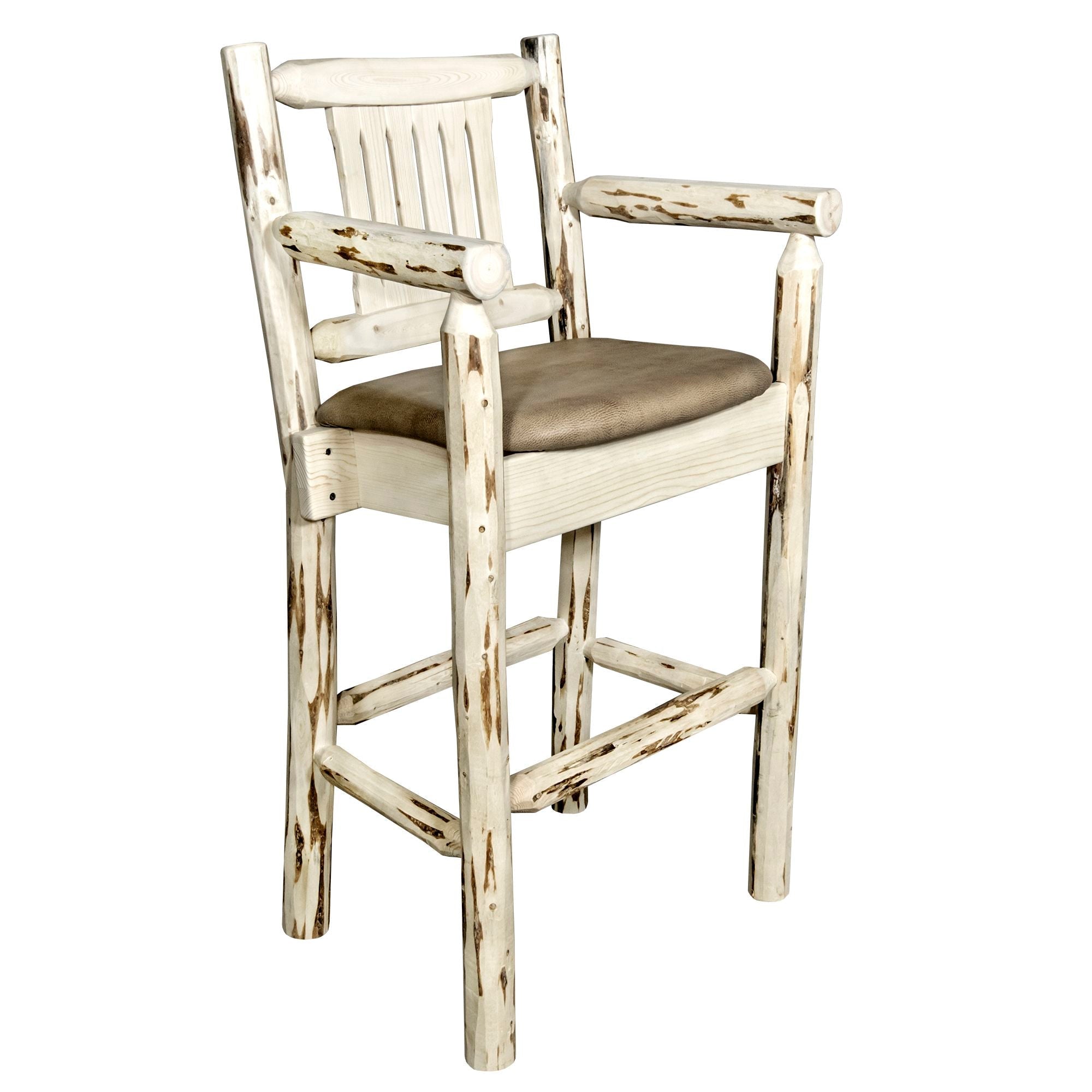 Montana Counter Height Captain's Barstool with Buckskin Upholstery - Rustic Western Style Bar Stool for Kitchen Island, Home Bar & Dining Room