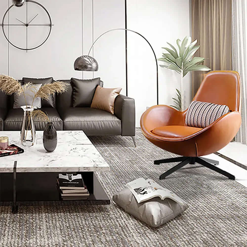 Modern Brown Egg Lounge Chair - Faux Leather Accent Chair with Sturdy Metal Base - Perfect for Living Room, Bedroom or Office Relaxation
