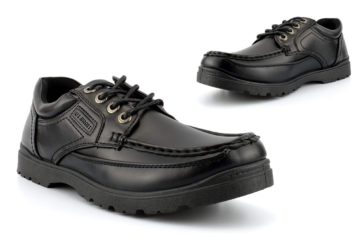 Men's Boat Shoes - Classic Lace-Up Work & School Shoes for Men & Boys - Durable Black Leather Casual Shoes for Office, Campus & Outdoor Activities