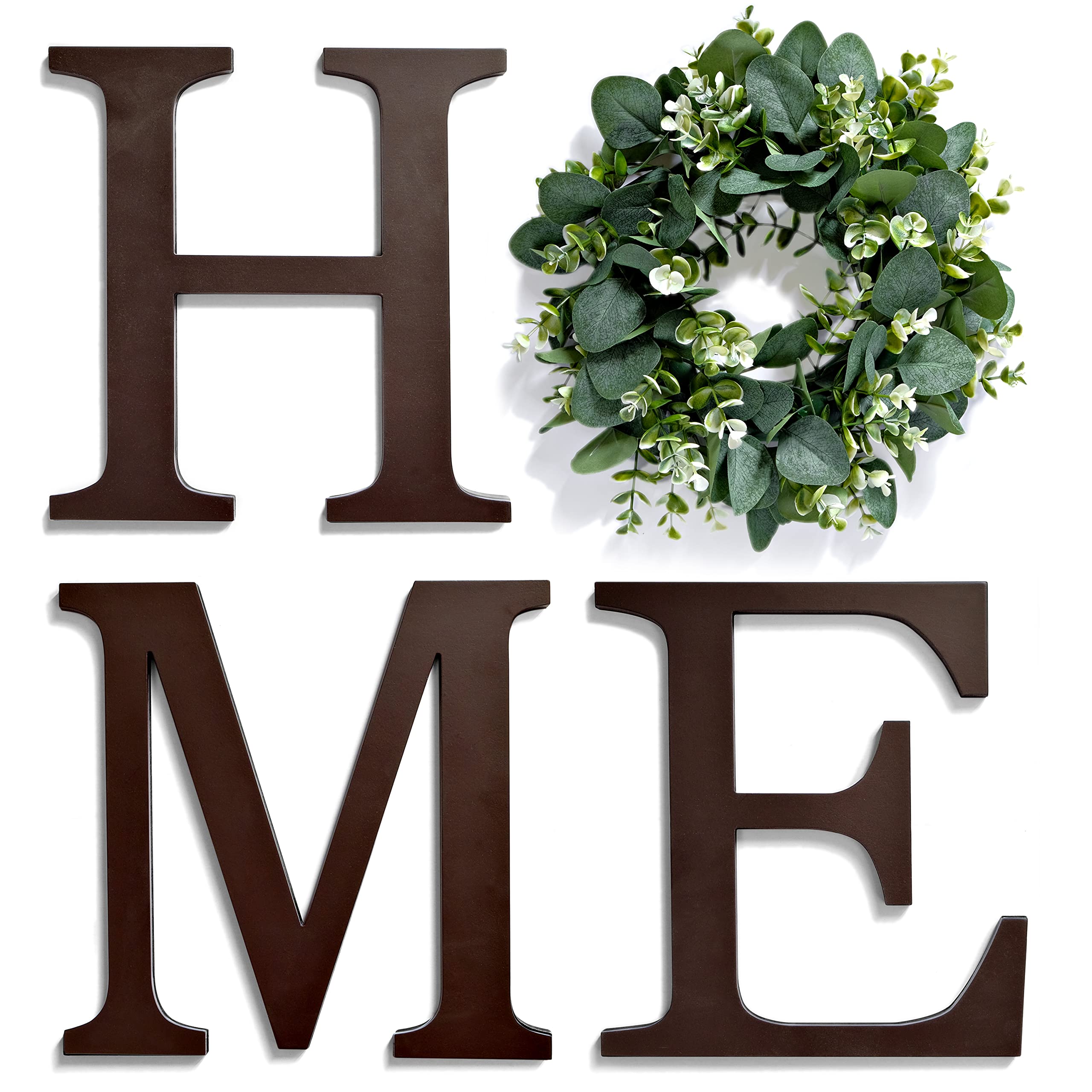Rustic Brown Wooden Home Letters with Wreath - Large Wall Decor Sign for Farmhouse, Living Room & Entryway - Perfect for Housewarming Gifts & Cozy Home Decoration