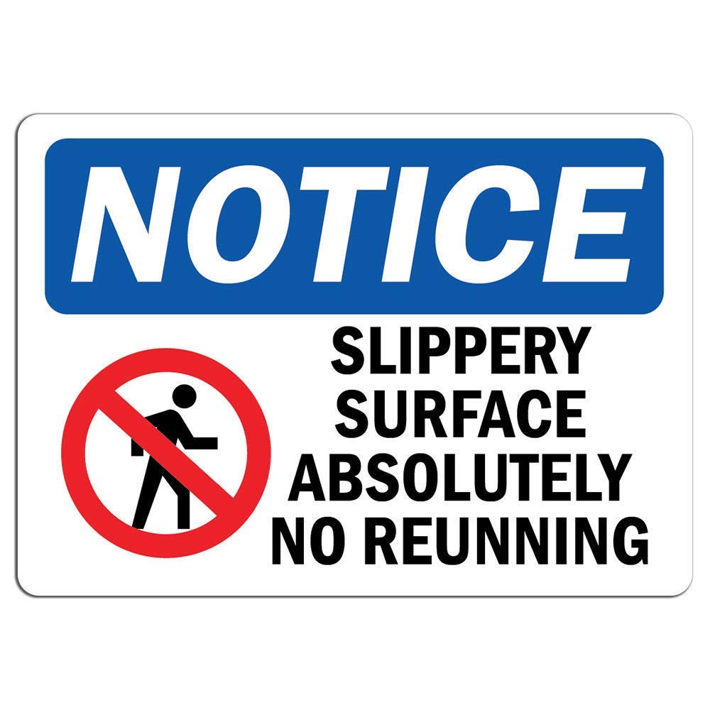 Slippery Surface No Running Sign - 12x18 Inch Aluminum Safety Warning Sign for Warehouse, Traffic & Work Areas - Weatherproof OSHA Compliant Sign (0.04