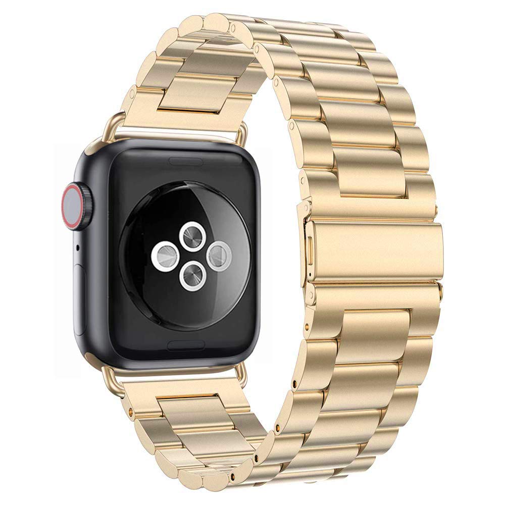 Stainless Steel Metal Watch Band for Apple Watch 38mm 40mm 42mm 44mm 41mm 45mm - Compatible with iWatch Series 7/6/5/4/3/2 - Gold Link Bracelet Replacement Strap for Men & Women - Perfect for Work, Gym & Formal Occasions