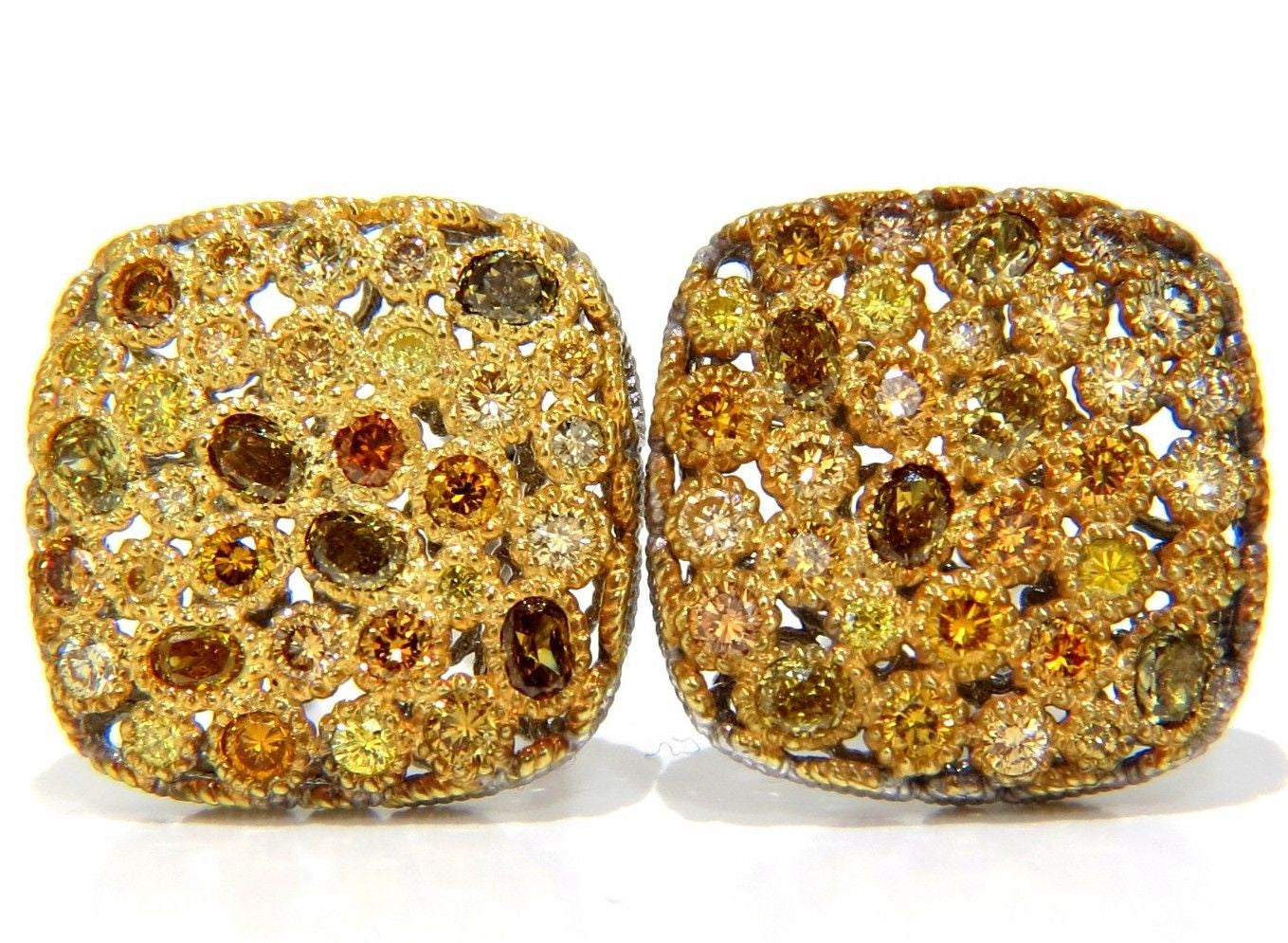 1.60CT Natural Fancy Color Diamond Clip-On Cocktail Cluster Earrings in 14K Gold - Elegant Party & Evening Wear Jewelry for Women