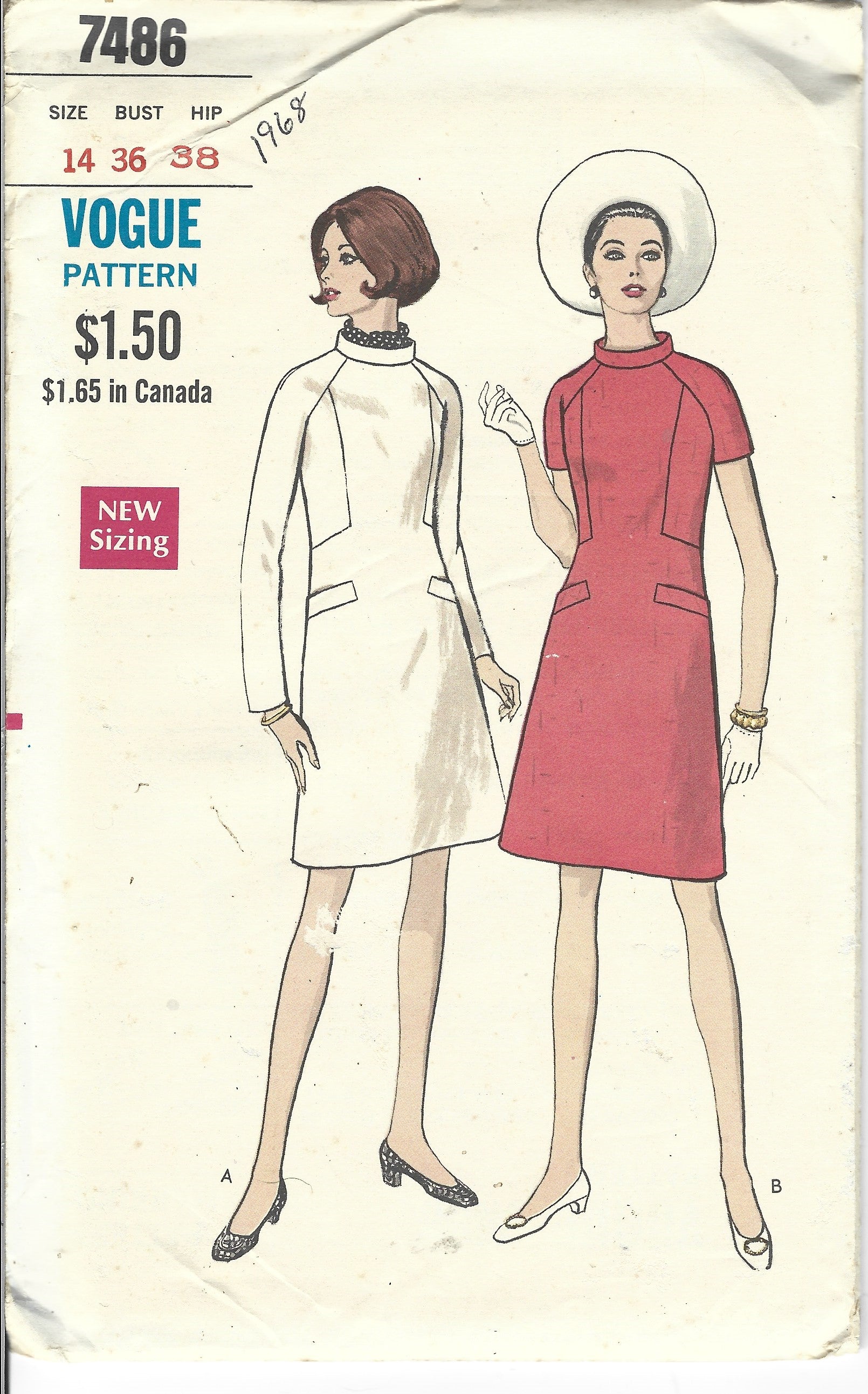 Vintage 1960s Vogue 7486 Ladies One Piece Shift Dress Sewing Pattern - DIY Retro Fashion for Parties & Costume Events