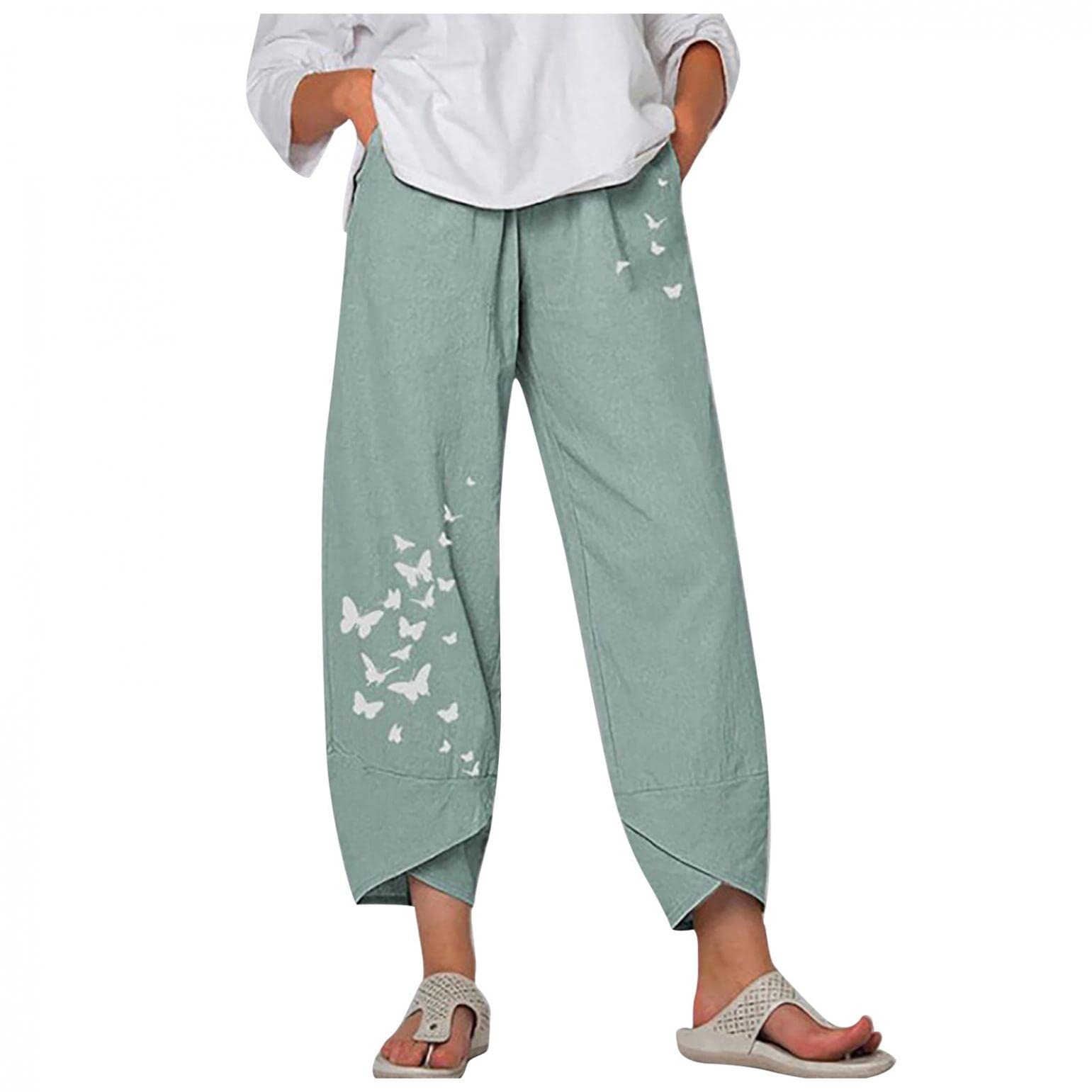 Women's Lightweight Linen Wide Leg Pants - Breathable Summer Capris with Pockets for Beach, Travel & Casual Wear | Comfortable Loose Fit Trousers