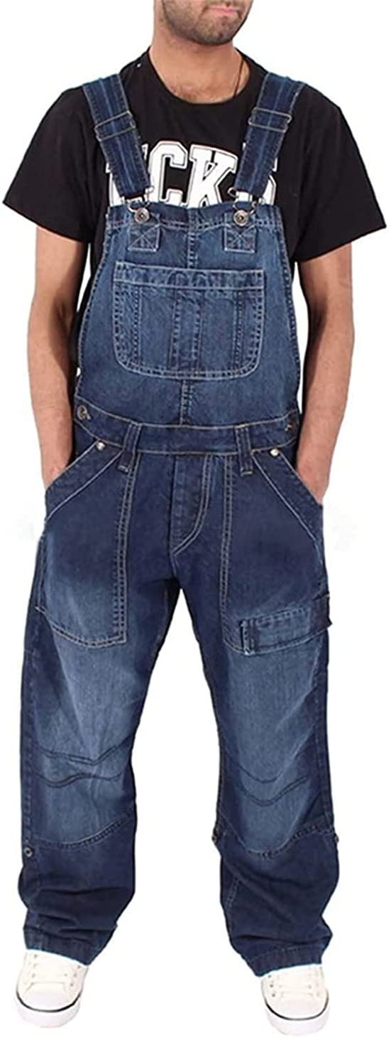 2022 Men's Relaxed Fit Bib Overalls - Loose Washed Denim Jumpsuit for Work | Durable & Comfortable Workwear for Construction, Farming & Outdoor Activities