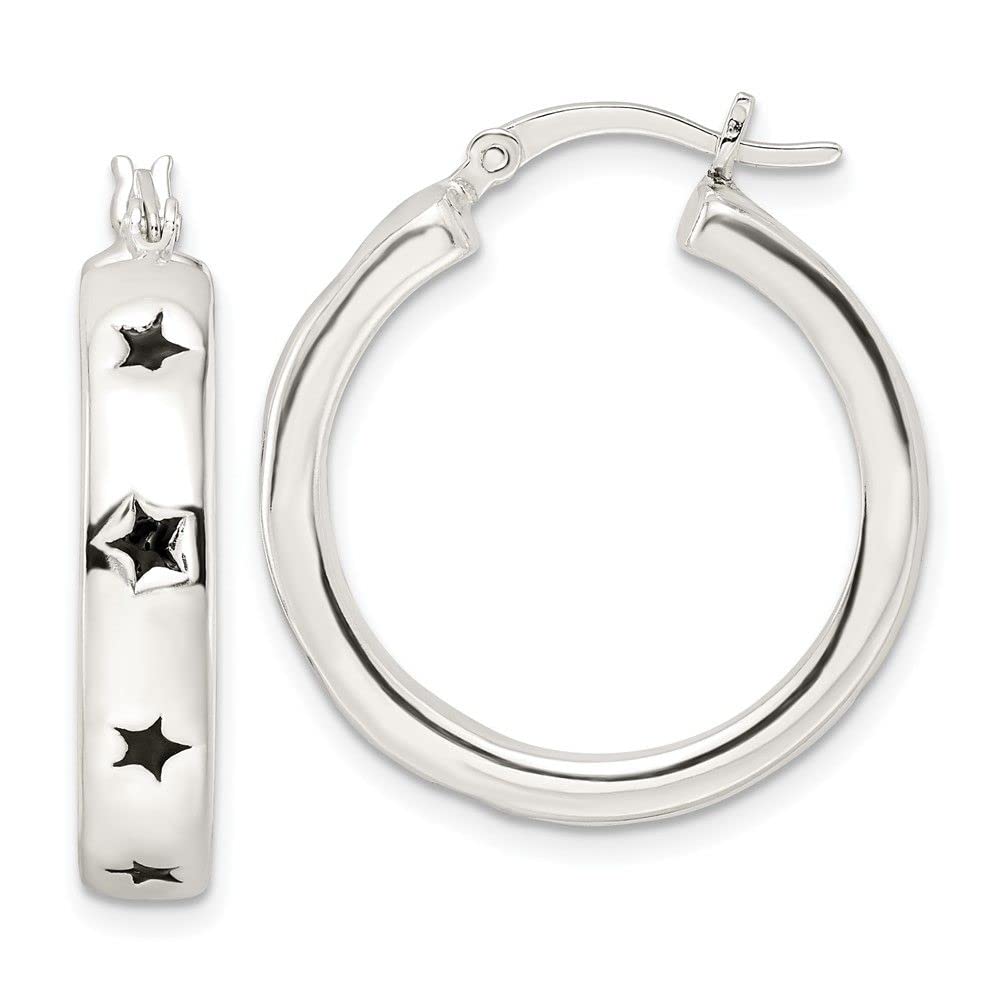 Sterling Silver Black Enamel Star Hoop Earrings for Women - Elegant Circle Dangle Earrings for Party, Date Night & Everyday Wear