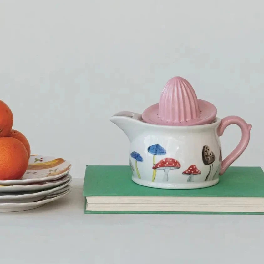 Hand Painted Ceramic Mushroom Juicer - Colorful Fruit & Vegetable Press for Fresh Juice - Perfect for Kitchen, Breakfast, and Healthy Living