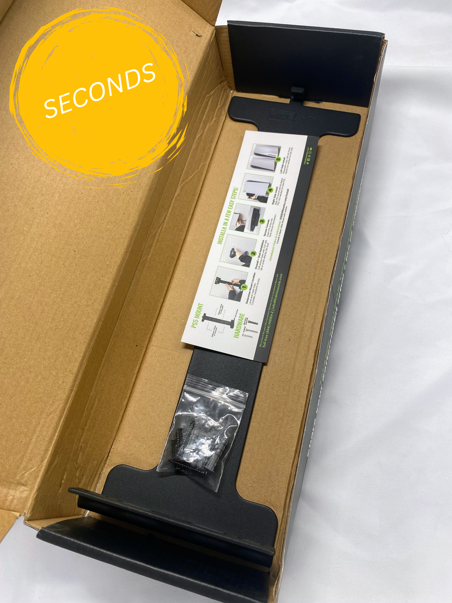 SECONDS HIDEit PS5 Wall Mount Bracket - Compatible with PlayStation 5 & PS5 Digital Edition - Space Saving Vertical or Horizontal Mount for Gaming Room Setup