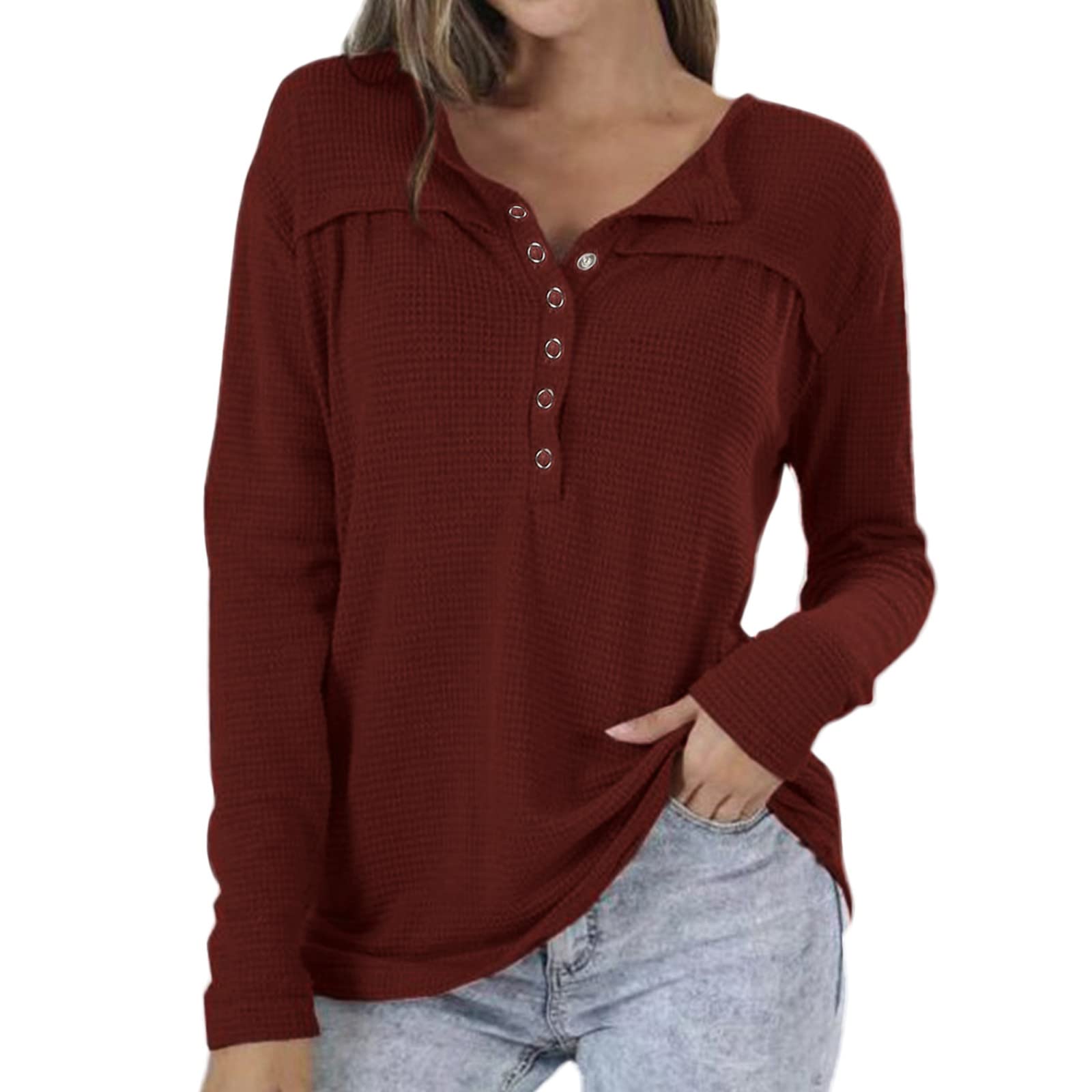 Women's Long Sleeve Button Up Shirts - Slim Fit Round Neck Basic Tee Tops for Casual & Dressy Wear | Office, Date Night & Everyday Outfits