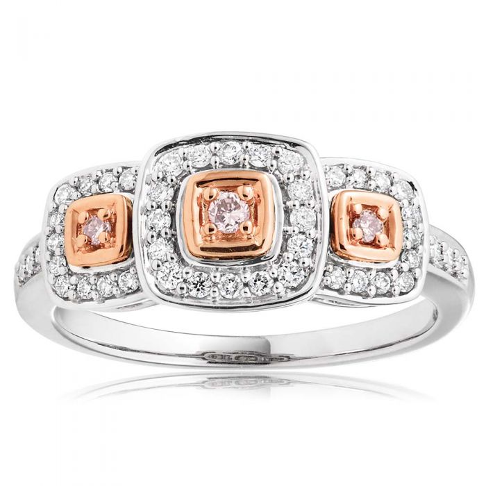 9ct White Gold 1/4 Carat Diamond Ring with 3 Pink Diamonds - Elegant Engagement & Wedding Jewelry for Women