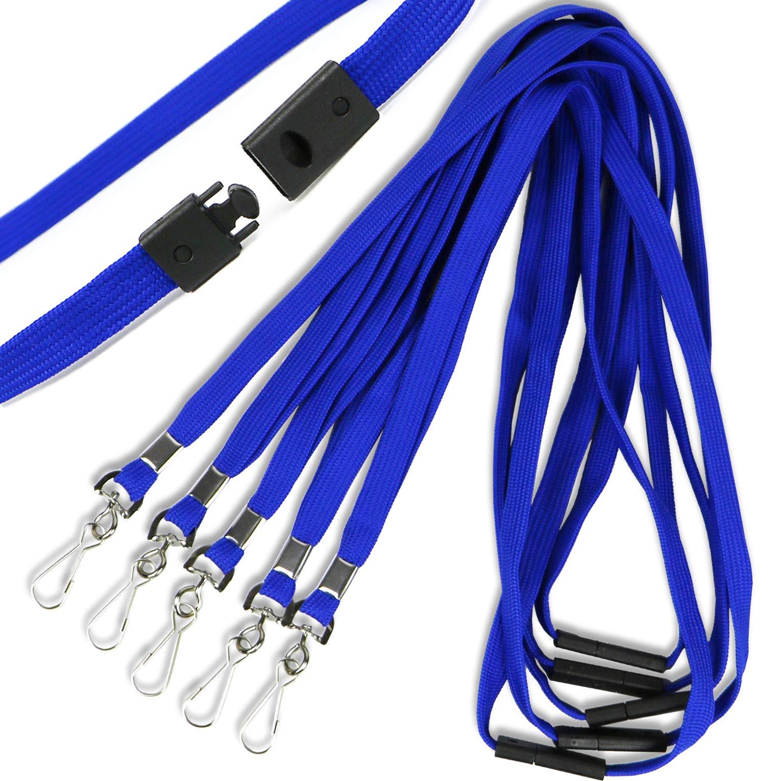 Premium Breakaway Lanyards with J-Hook - 50 Pack (Blue) for ID Badges & Business Cards - Office & Cruise Use