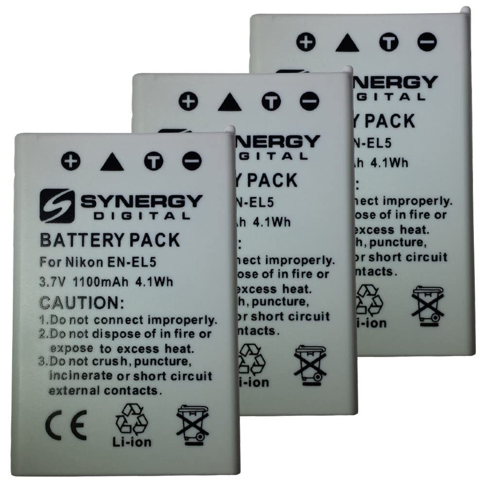 Synergy Digital Camera Batteries for Nikon P520 - 3-Pack EN-EL5 Replacement (Li-ion 3.7V 1100mAh) | Perfect for Travel Photography & Outdoor Shooting