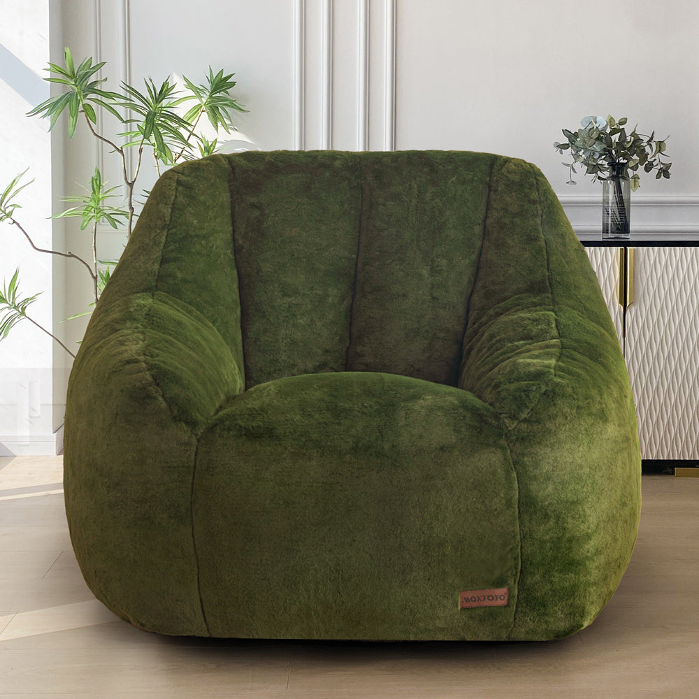 MAXYOYO Faux Fur Oversized Bean Bag Chair with High Backrest - Green Comfortable Lounge Chair for Living Room, Bedroom & Game Room Relaxation