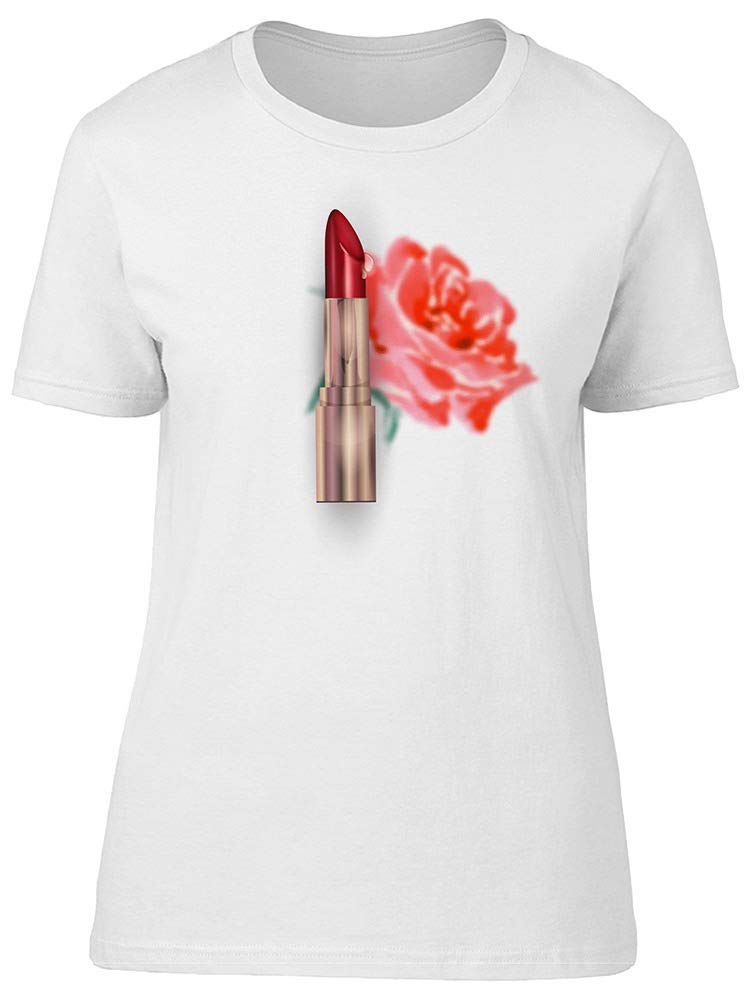 Red Lipstick with Rose Print Women's T-Shirt - Casual Fashion Tee for Everyday Wear & Outfits