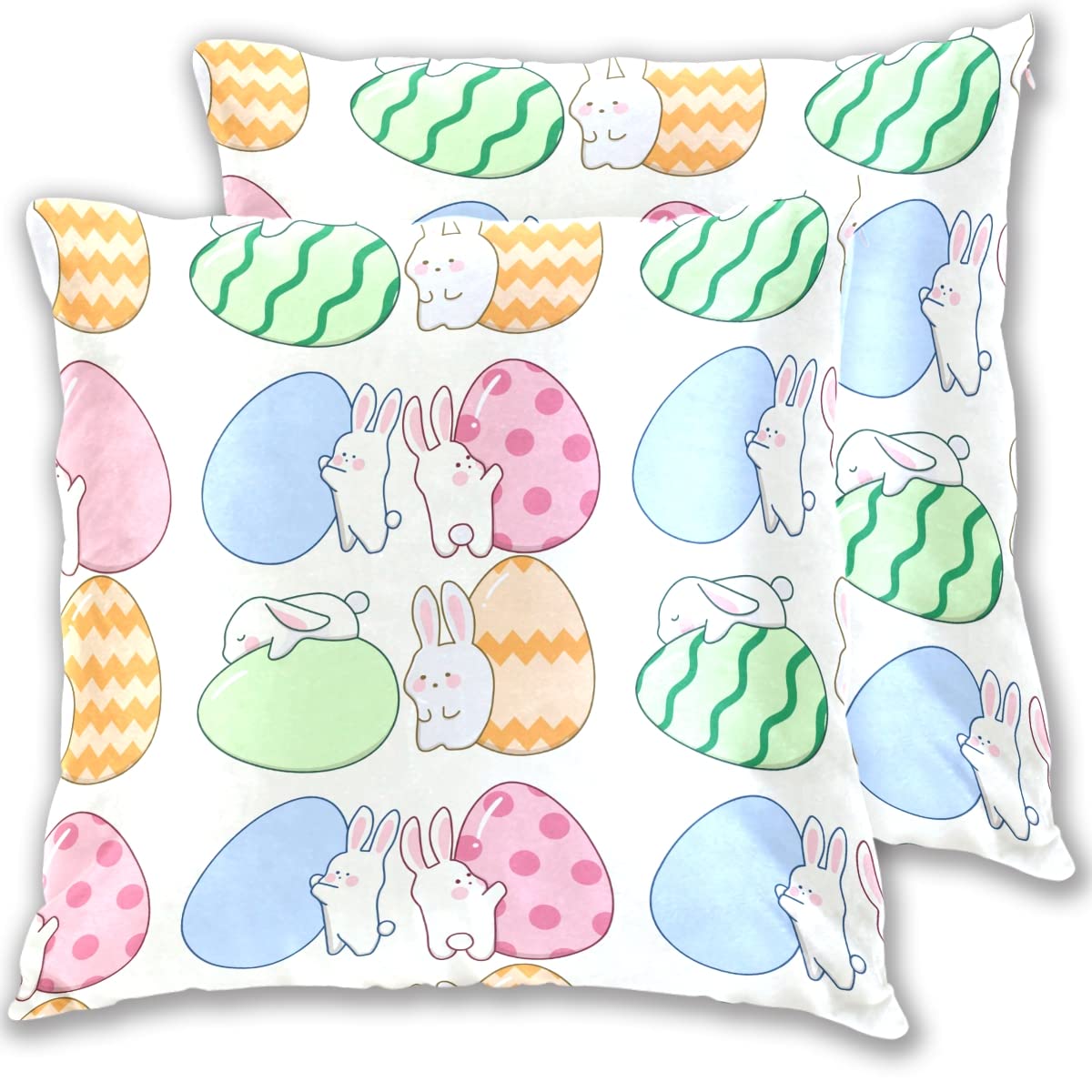 Aflyko Easter Bunny Egg Throw Pillow Covers 18x18 Inch - 2 Pack Cartoon Doodle Cushion Cases for Sofa, Bed, Office & Car Decor - Perfect Holiday, Housewarming & Summer Gift for Easter, April Celebrations