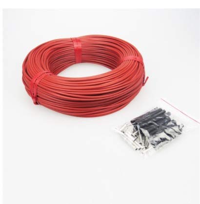 WYX-WIRE 1-Piece Red Silicone Rubber Far Infrared Heating Cable with Room Thermostat - 100m Carbon Fiber Floor Warming System (MK605 Model) - Perfect for Basement, Bathroom & Underfloor Heating