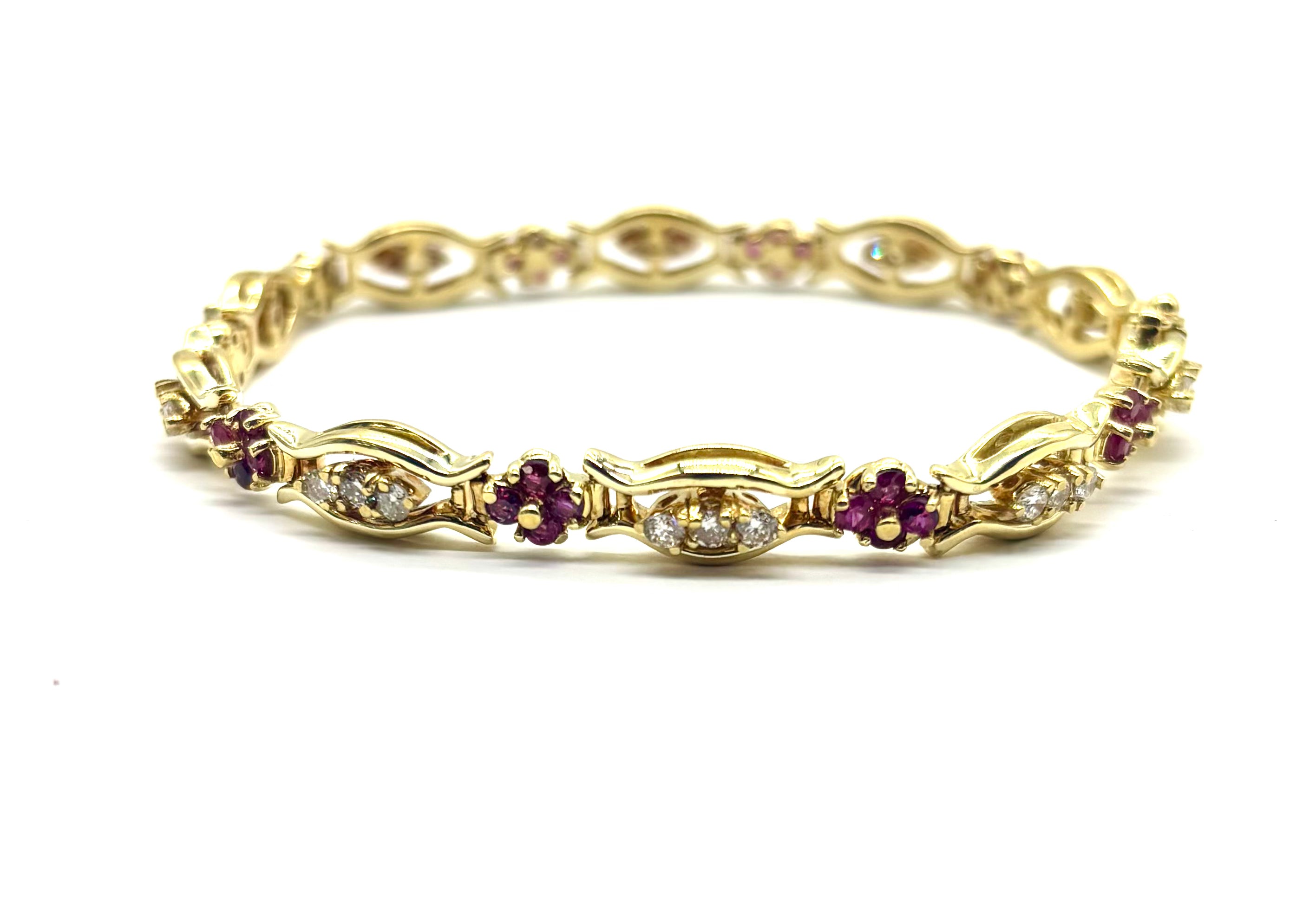 18K Gold Diamond & Ruby Cutout Bracelet for Women - Elegant Stackable Jewelry for Parties, Weddings & Special Occasions